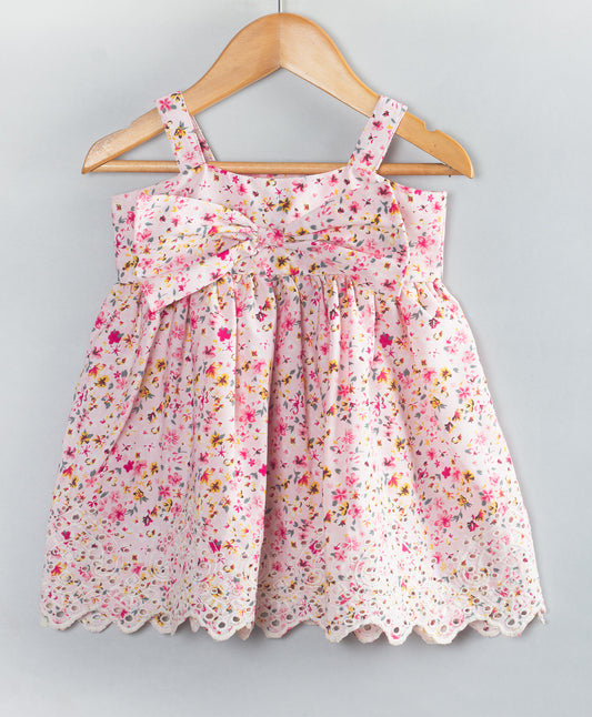 PINK FLORAL DRESS WITH EMBROIDERED BOTTOM