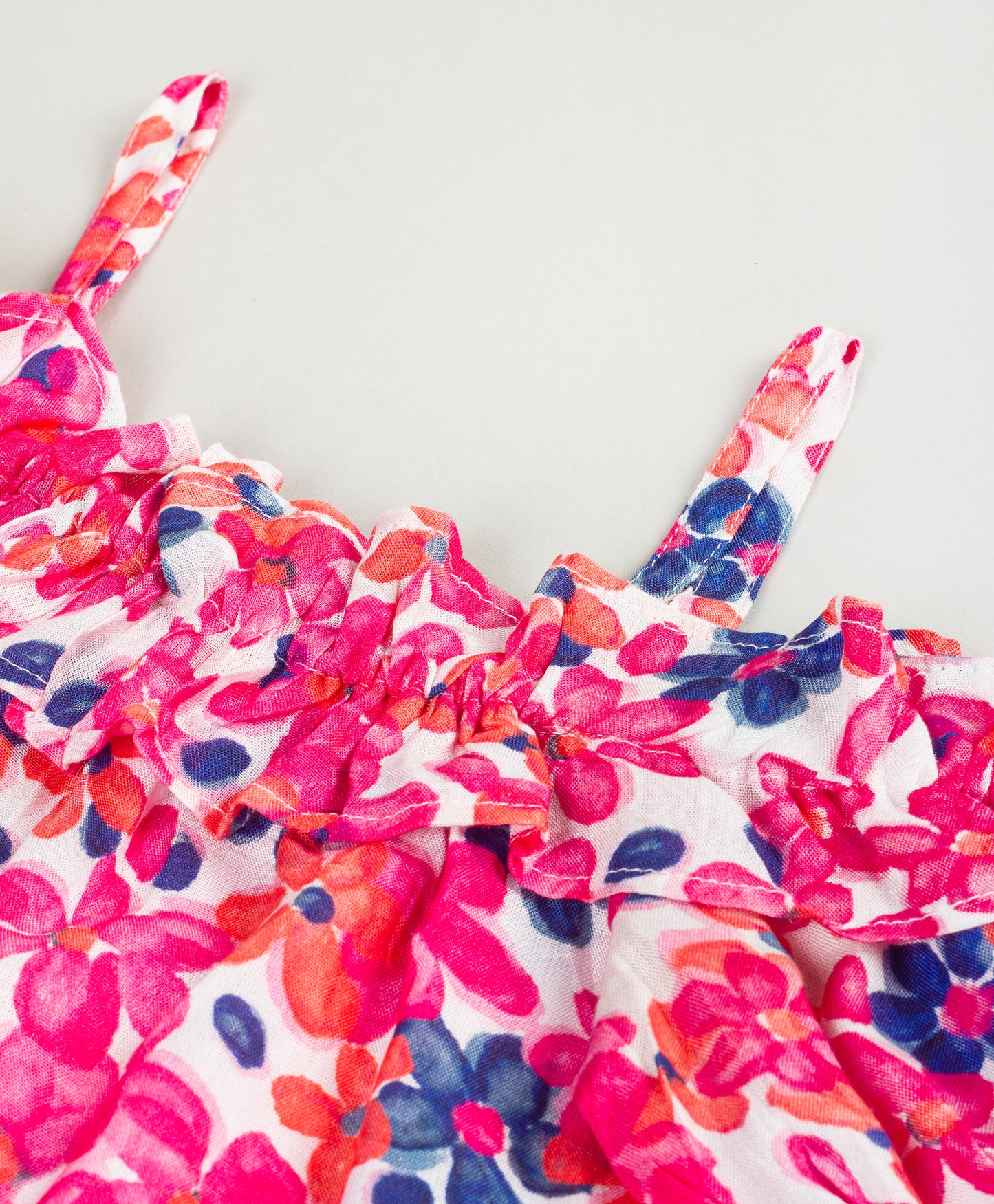 PINK BLUE FLORAL PRINT TOP WITH SHOULDER STRAPS