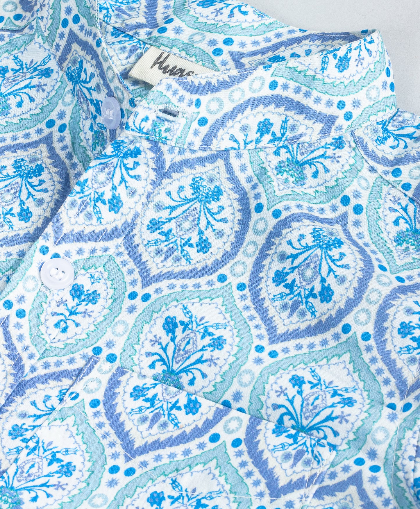 BLUE MOROCCAN TILE PRINT BOYS SHIRT