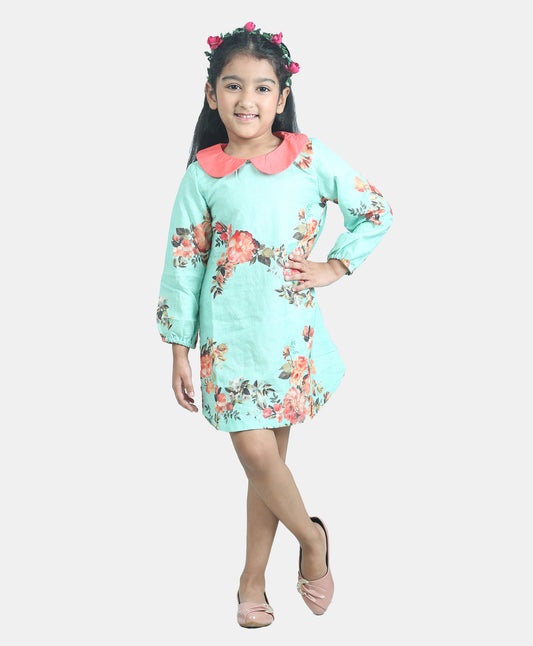 Vintage floral print dress with contrast collar -Green