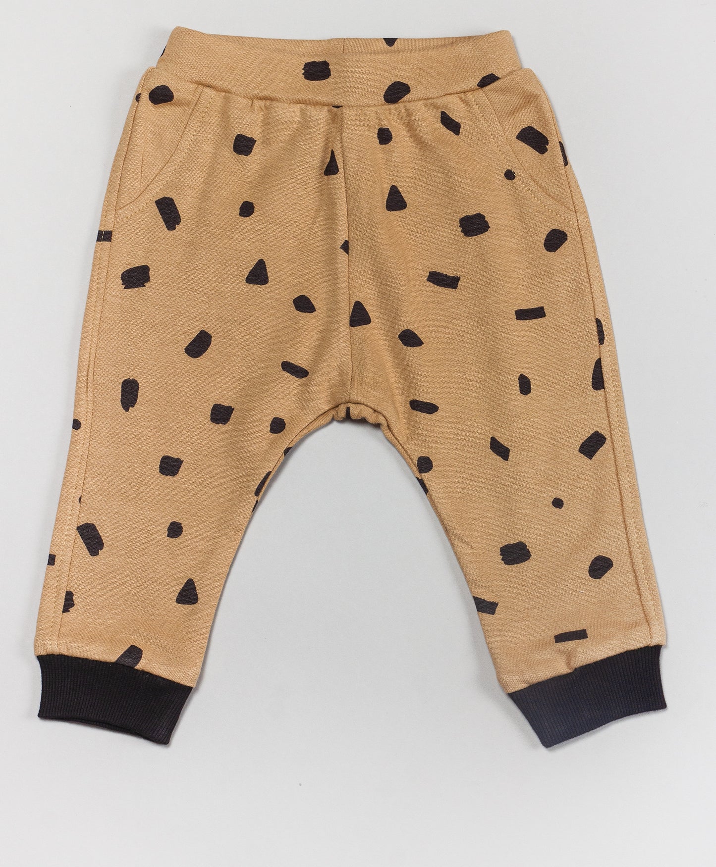 BROWN AND BLACK SPOT PRINT ONESIE AND PJ SET