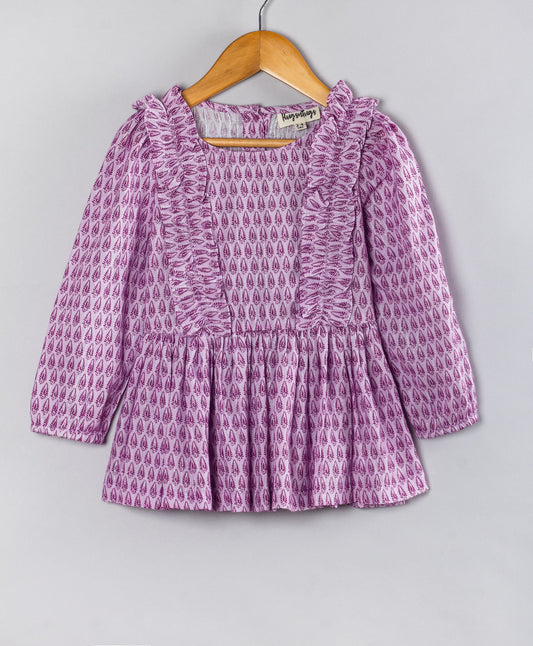 PURPLE ALL OVER PAISLEY PRINT FULL SLEEVE TOP