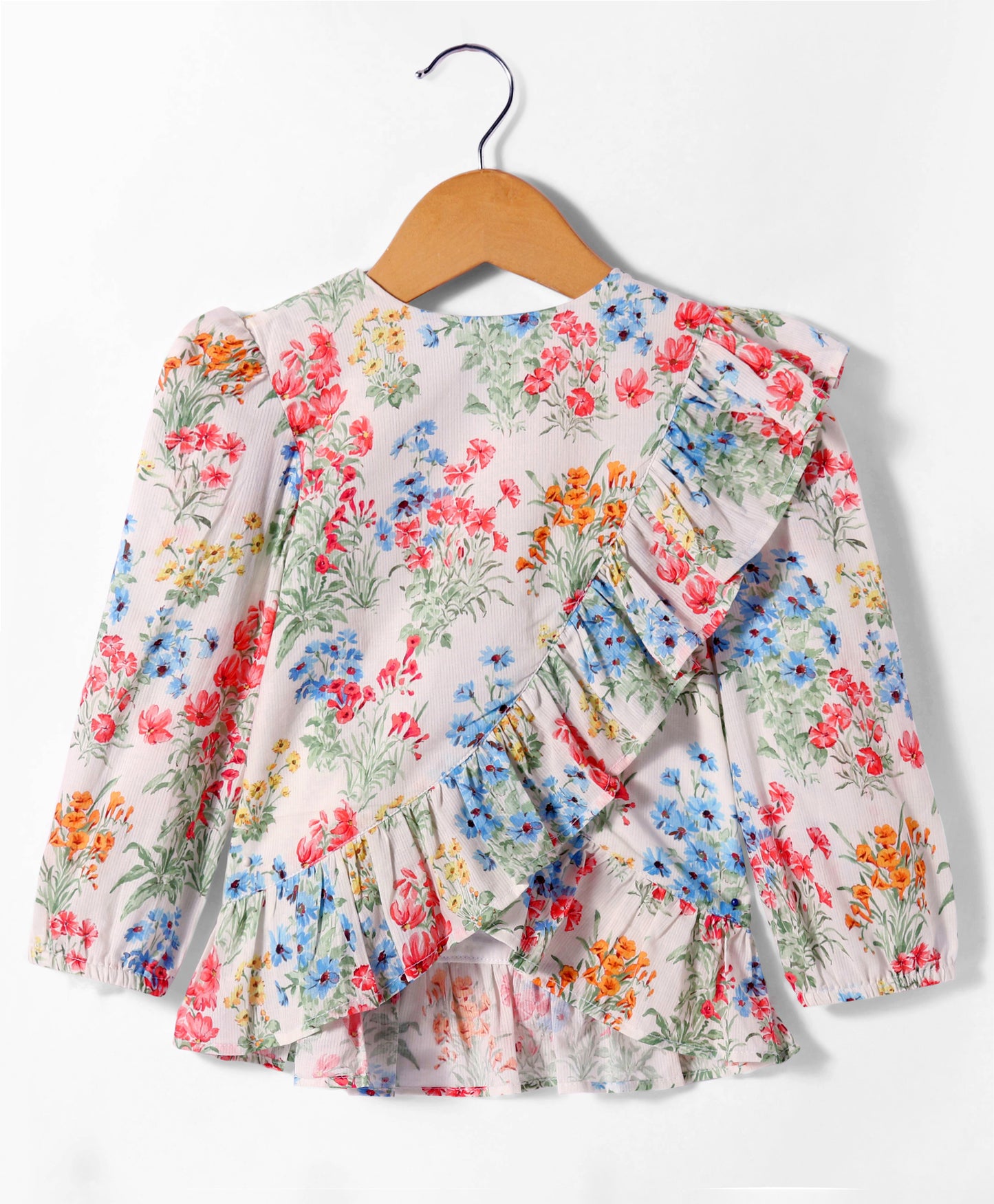 FLORAL PRINT TOP WITH FRILL ACROSS FRONT