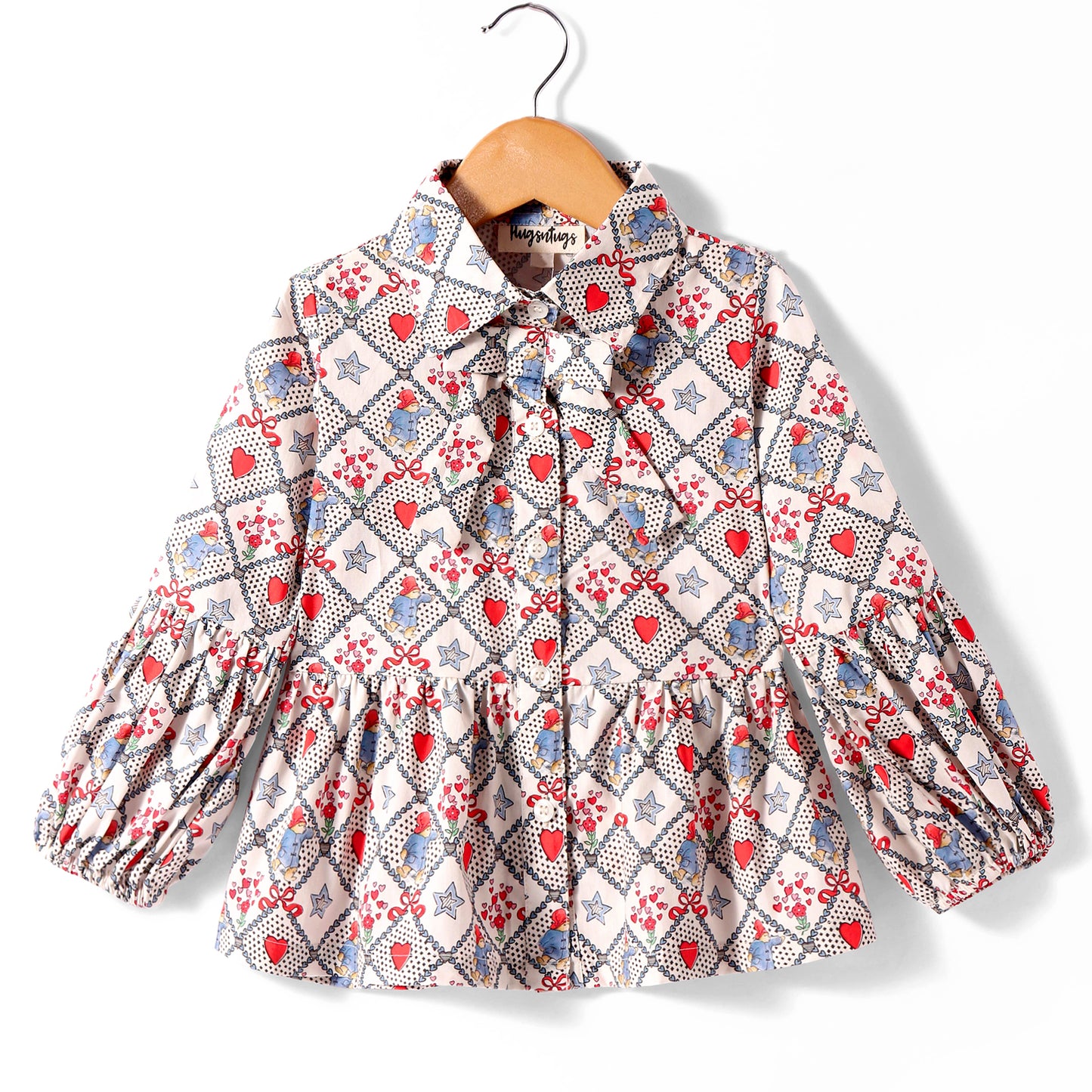 BUSY HEART IN CHECK PRINT WITH BOWTIE AT NECK