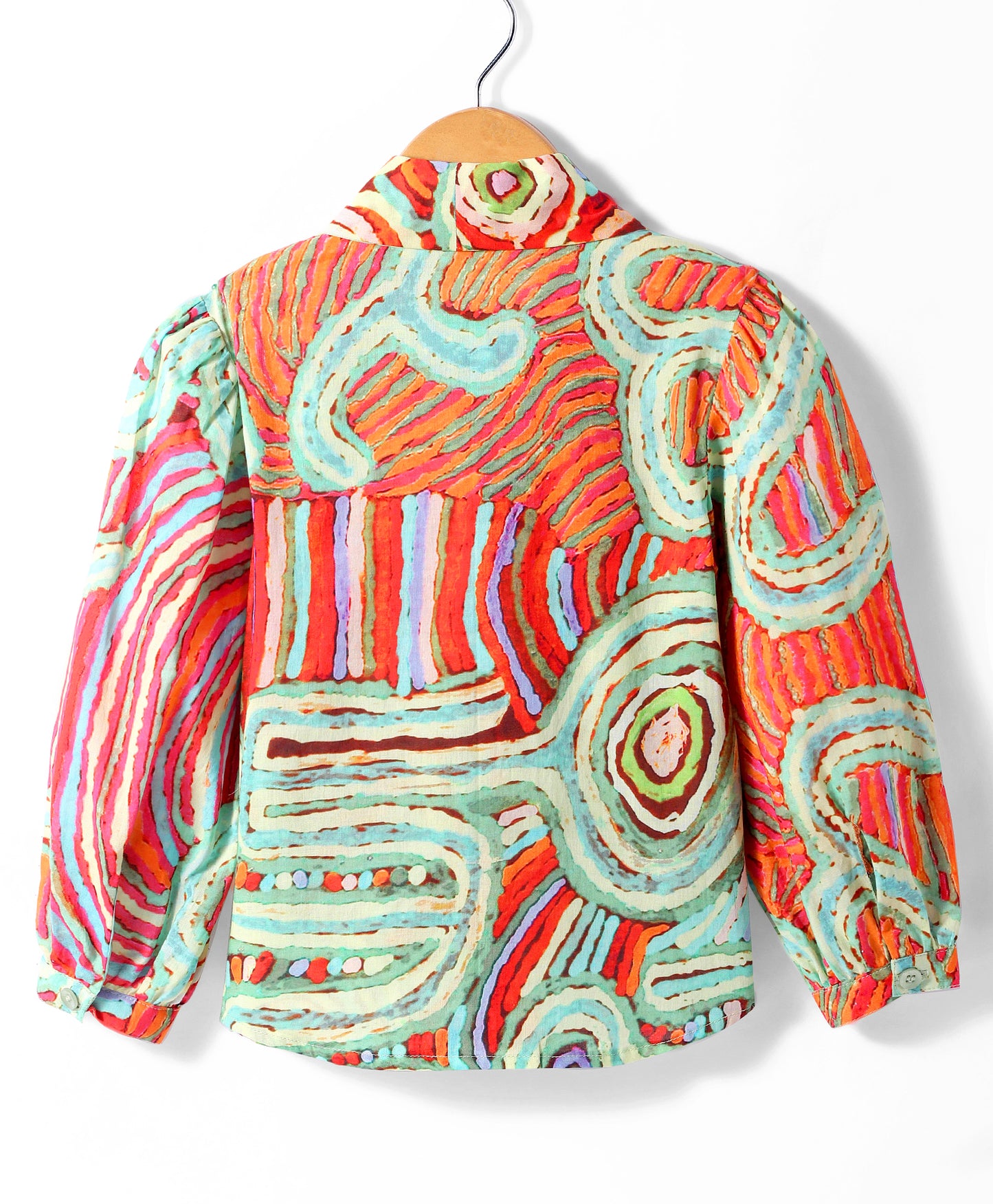 GEOMETRIC PRINT SHIRT STYLE TOP WITH SELF TIE UP AT NECK