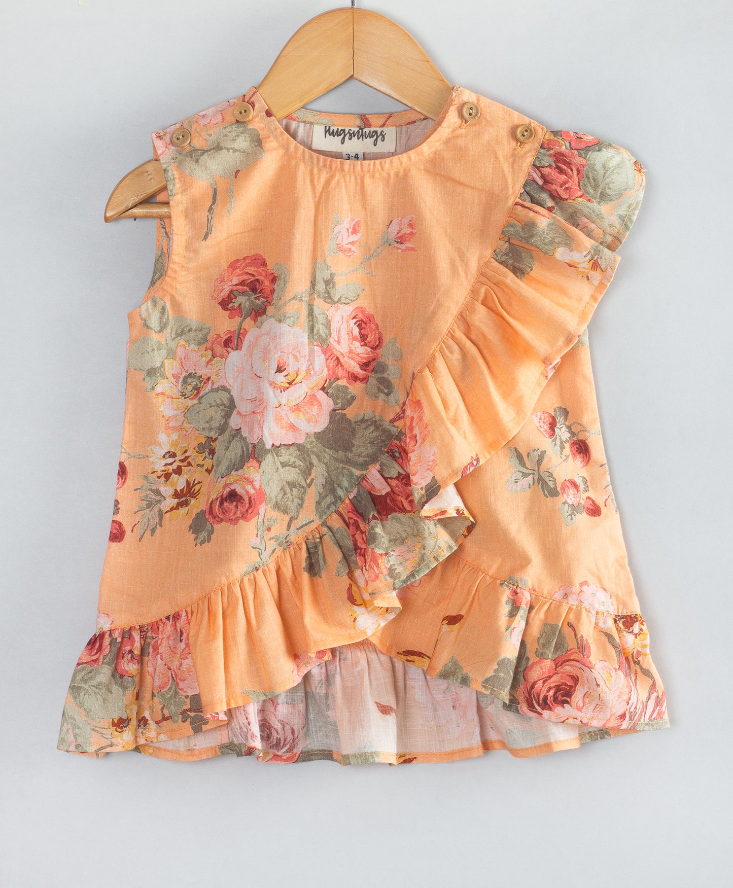ORANGE FLOWER PRINT RUFFLE TOP