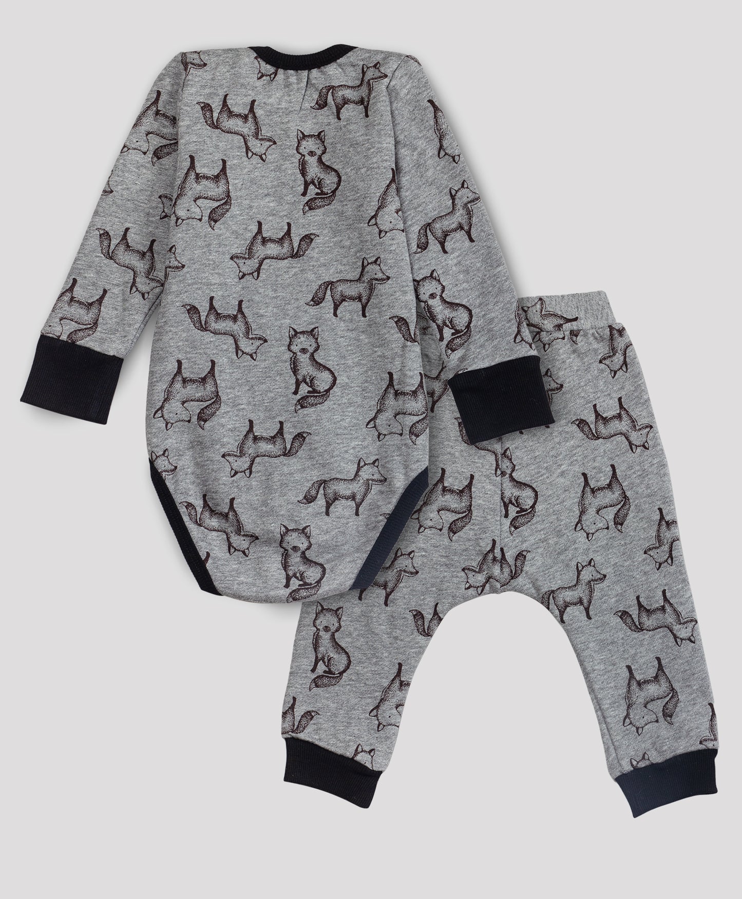 GREY FOX PRINT ROMPER AND PJ INFANT SET