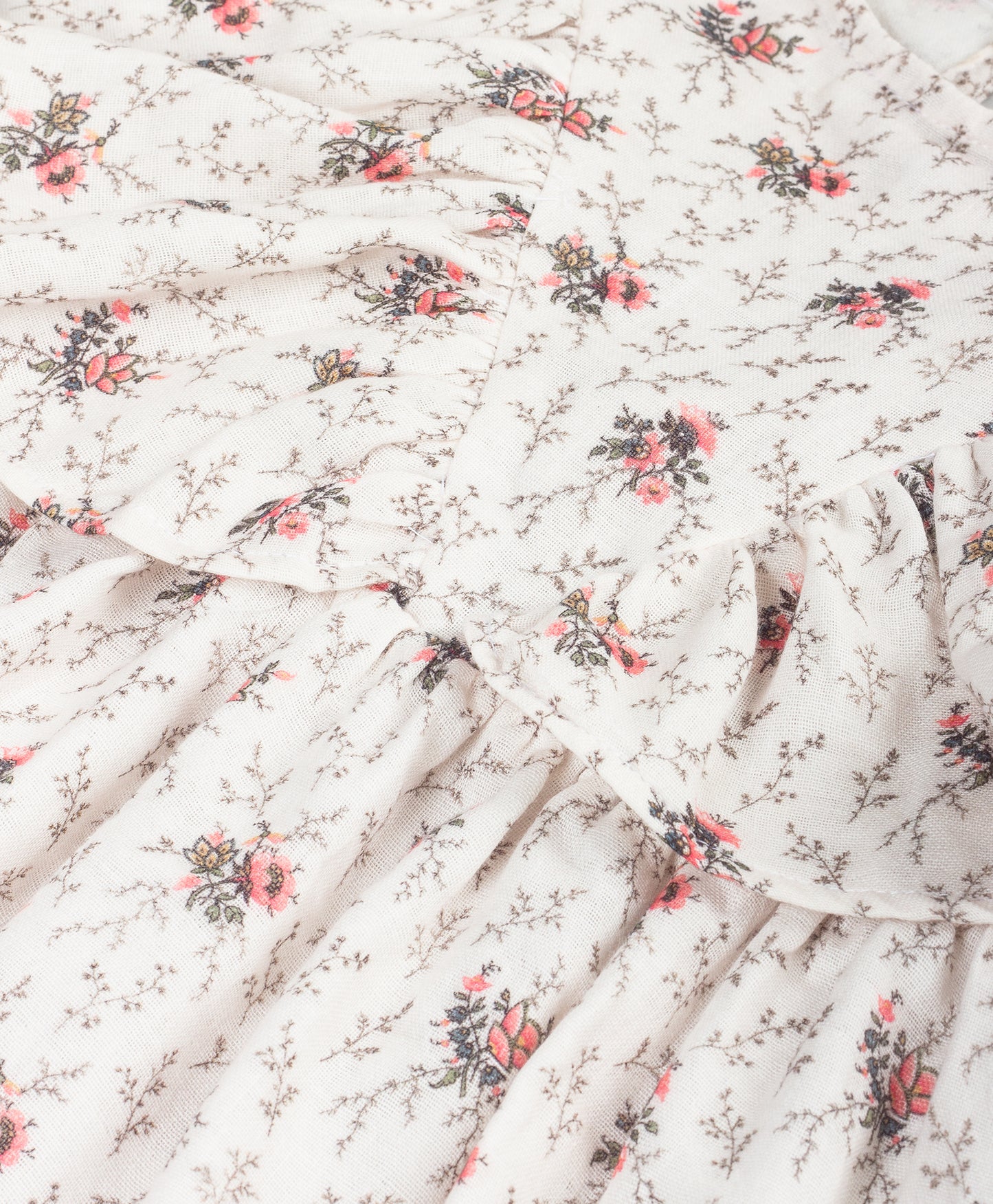 WHITE SPACED OUT FLOWER PRINT COLD SHOULDER DRESS