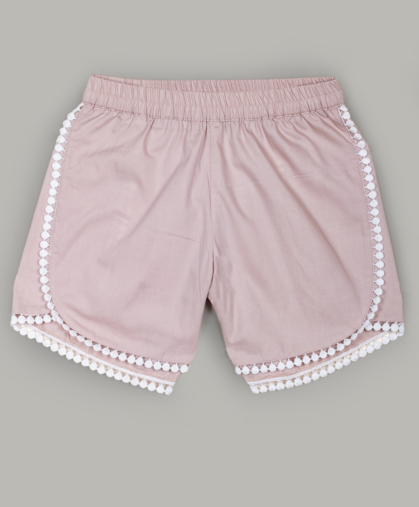LIGHT PINK SHORTS WITH WHITE LACE AT SEAMS