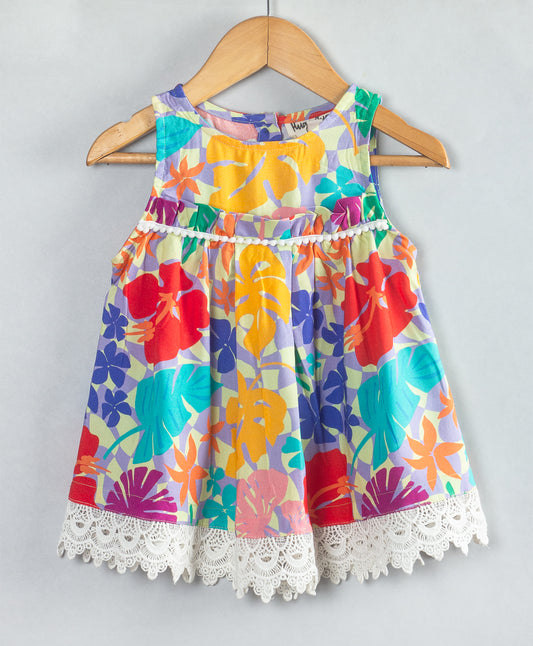 MULTI FLORAL INFANT DRESS WITH LACE AT BOTTOM
