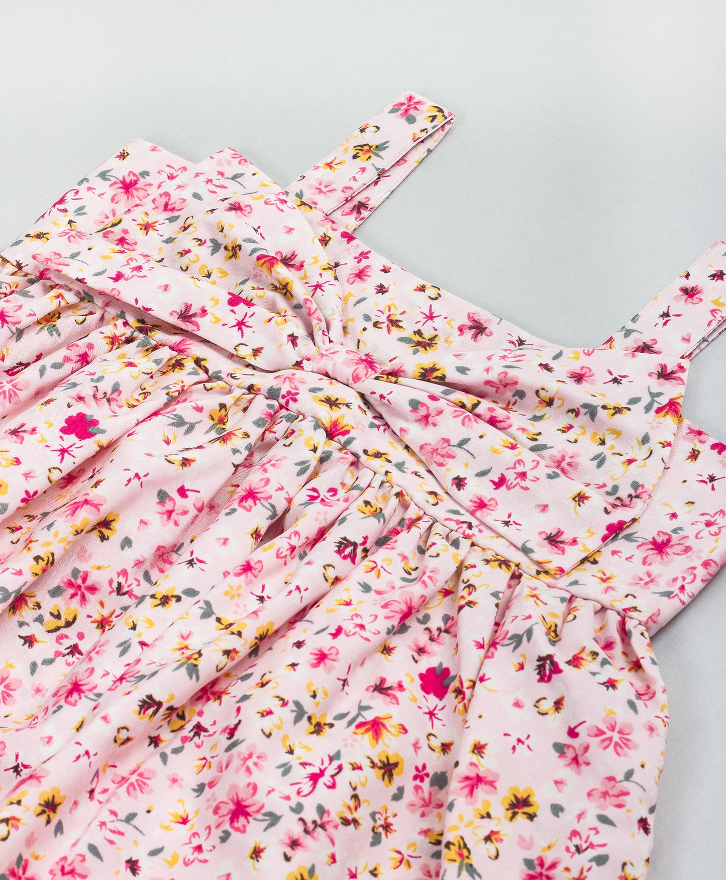 PINK FLORAL DRESS WITH EMBROIDERED BOTTOM