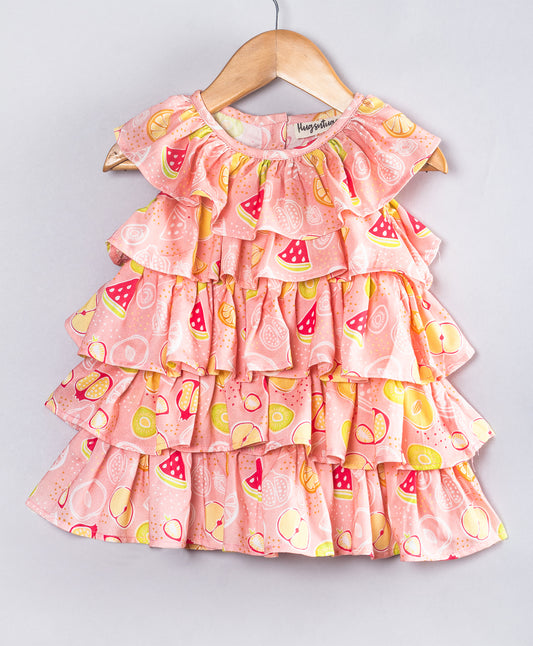 FRUIT PRINT FRILL INFANT DRESS
