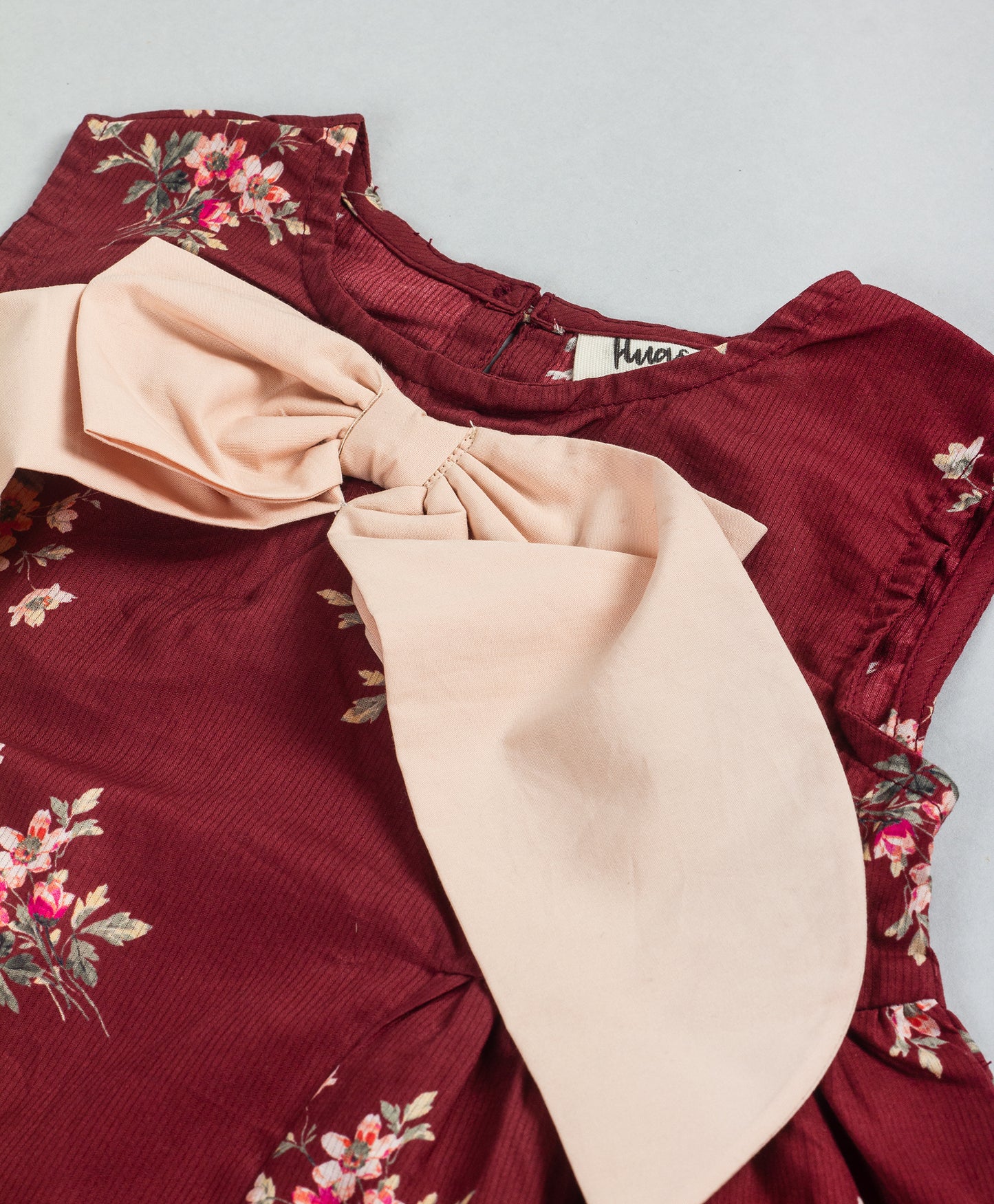 MAROON FLORAL PRINT TOP WITH CONTRAST BOW