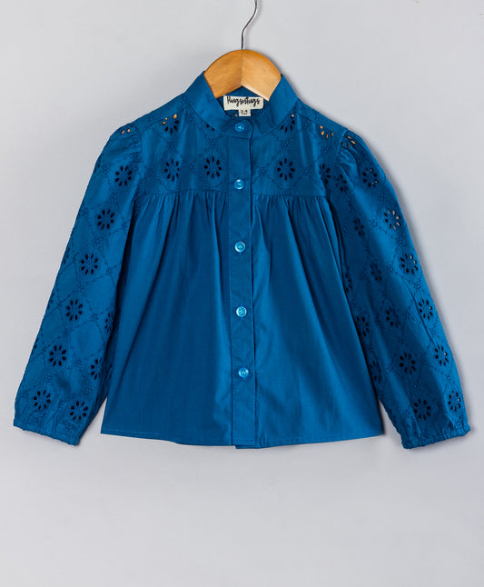 TEAL BLUE SCHIFFLI TOP