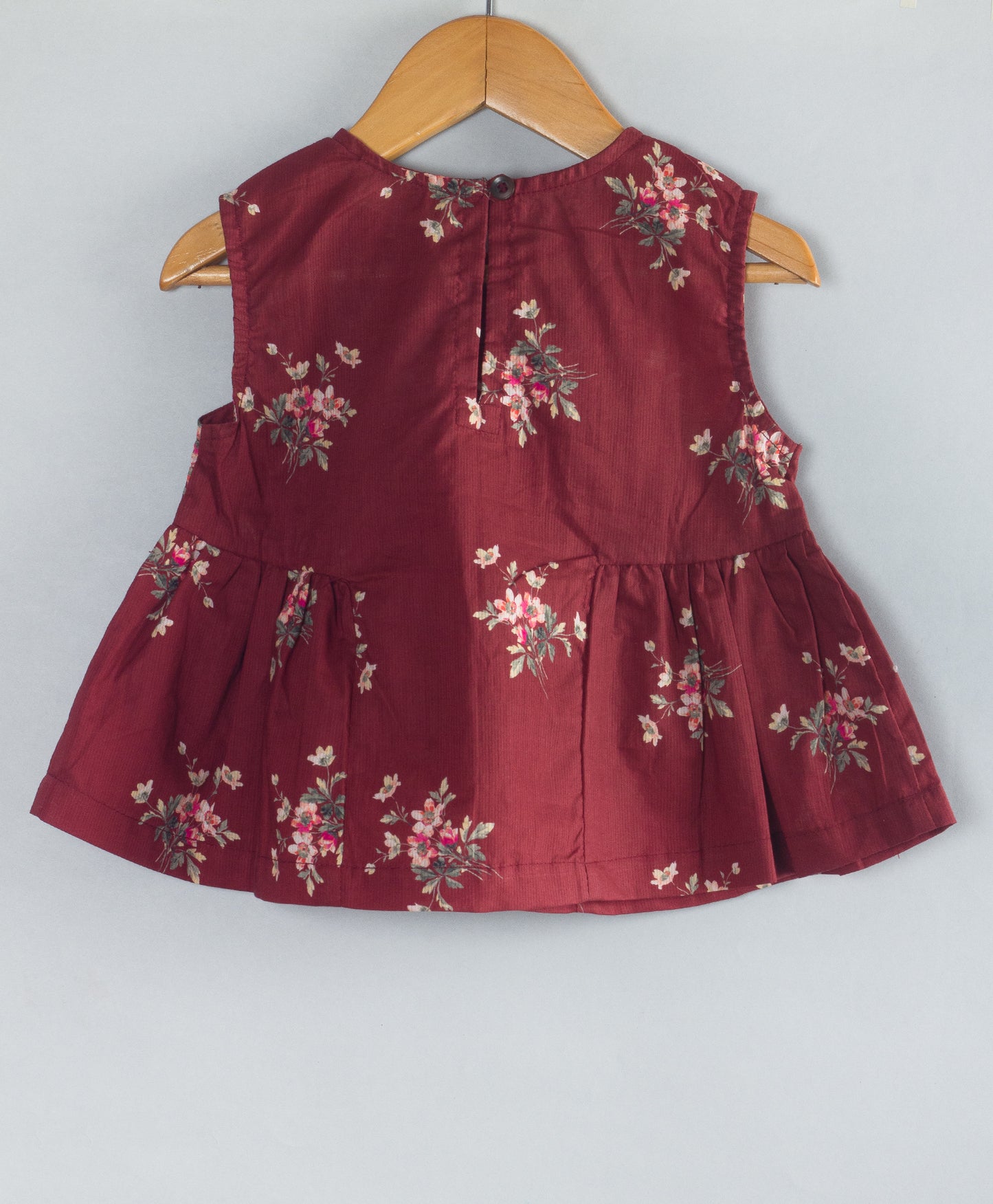 MAROON FLORAL PRINT TOP WITH CONTRAST BOW