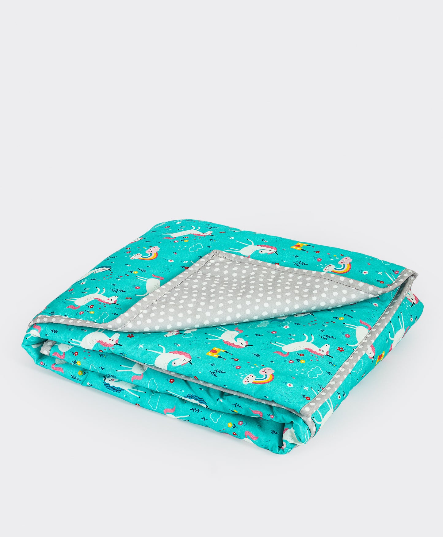 UNICORN PRINT AC QUILT WITH GREY DOT PRINT LINING