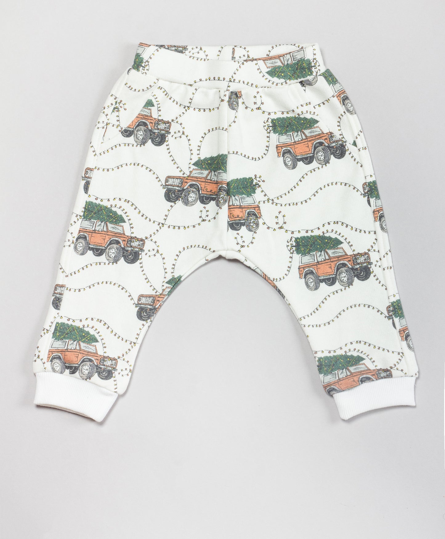 CHRISTMAS TREE ON CAR PRINT ONESIE AND PJ SET