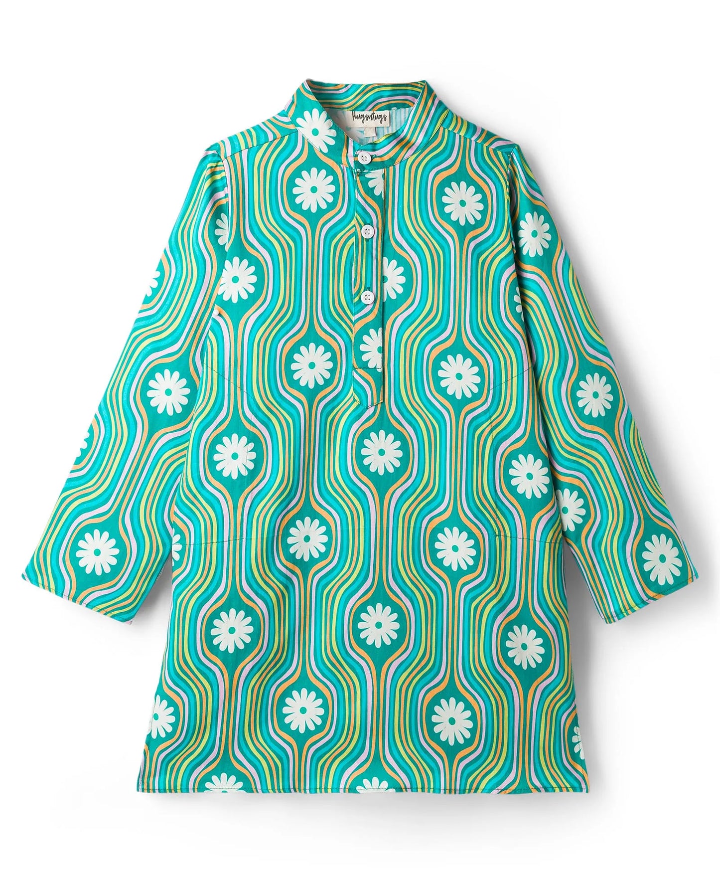 GREEN FLORAL GEOMETRIC PRINT KURTA SET