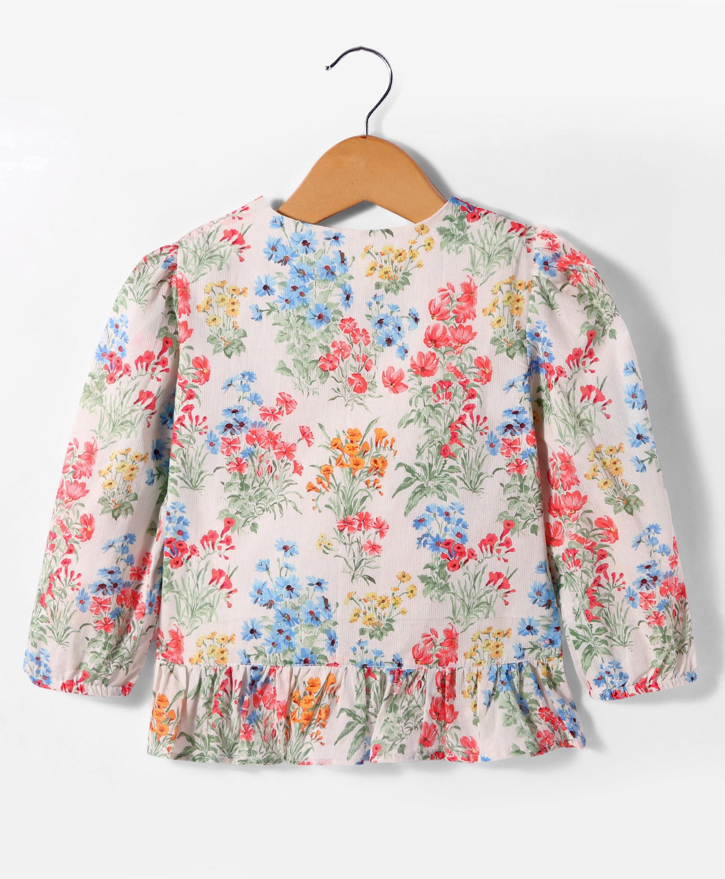 FLORAL PRINT TOP WITH FRILL ACROSS FRONT