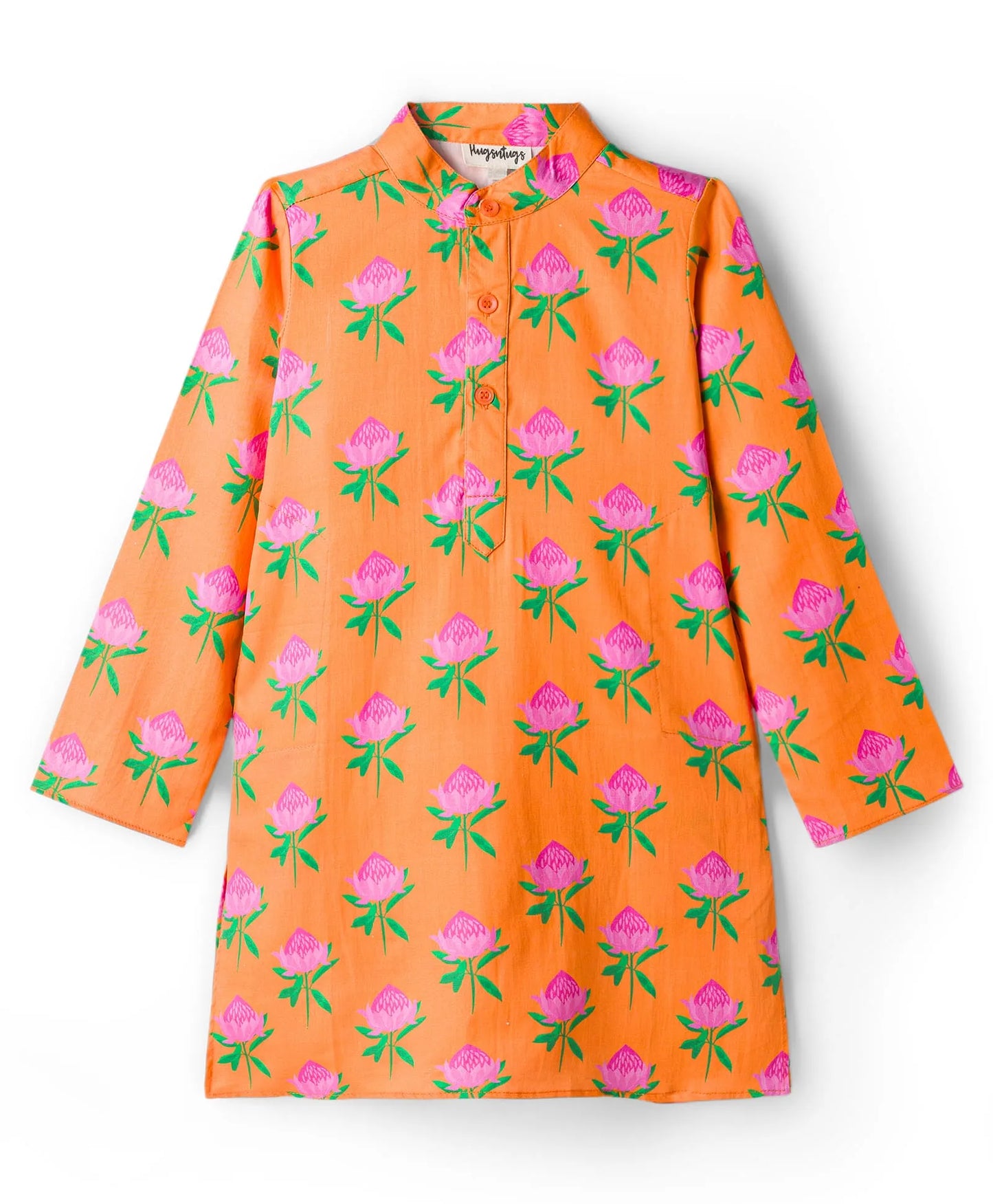 ORANGE LOTUS PRINT KURTA SET