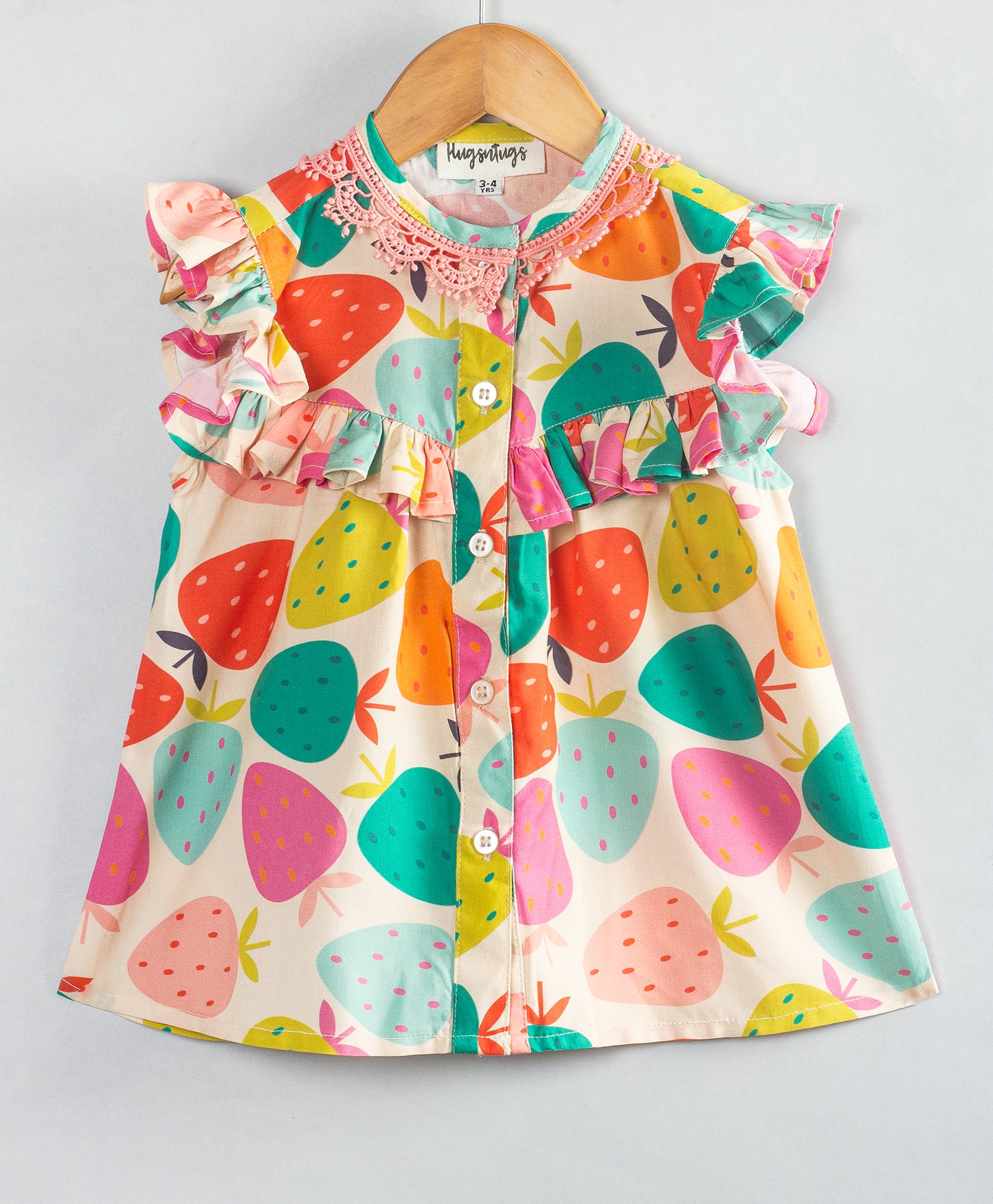 COLORFUL STRAWBERRY PRINT BUTTON DOWN TOP