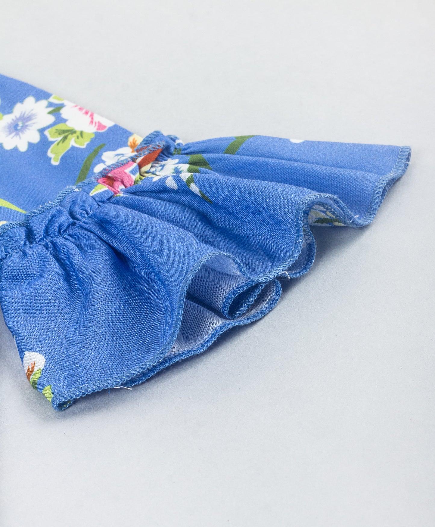 BLUE ORIENTAL PRINT HALF SLEEVES DRESS