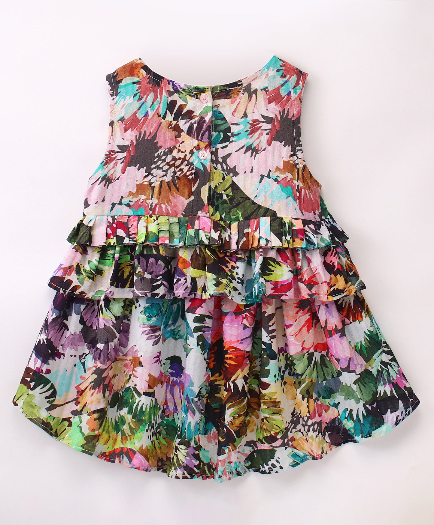 Sleeveless All Over Abstract Forest Leaves Printed Layered High Low Hem Top - Green & Multi Colour