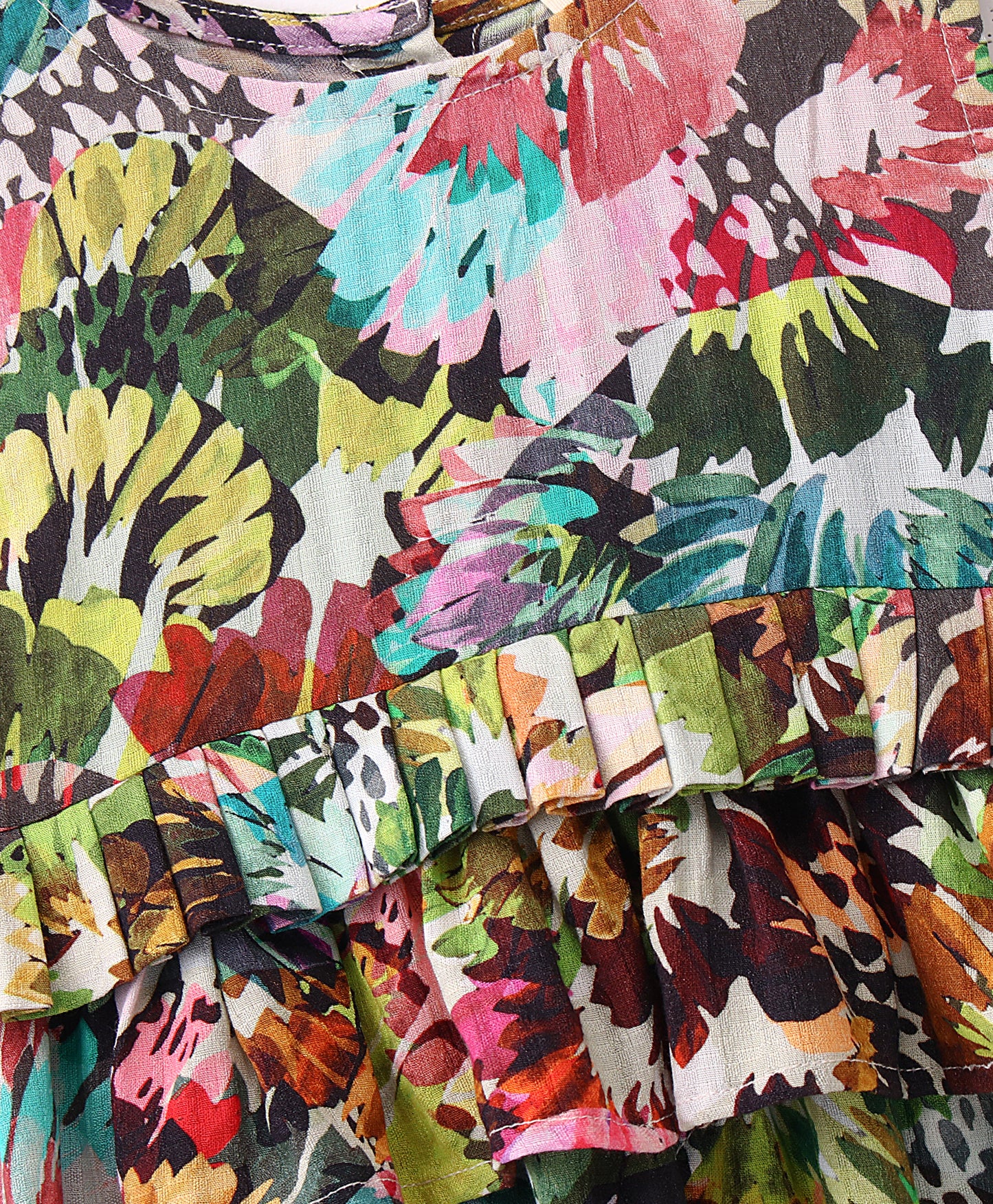Sleeveless All Over Abstract Forest Leaves Printed Layered High Low Hem Top - Green & Multi Colour