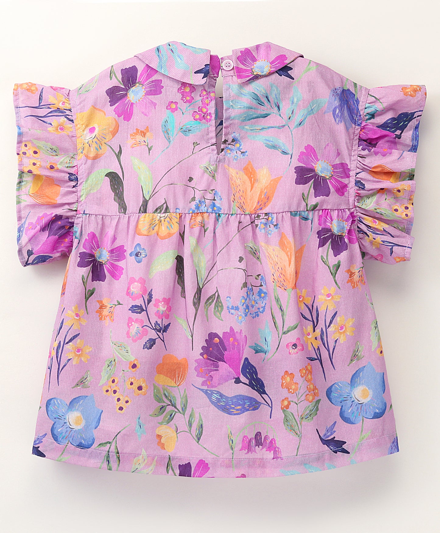 LILAC FLORAL PRINT TOP WITH SELF COLLAR AND FRILLS AT ARMHOLE