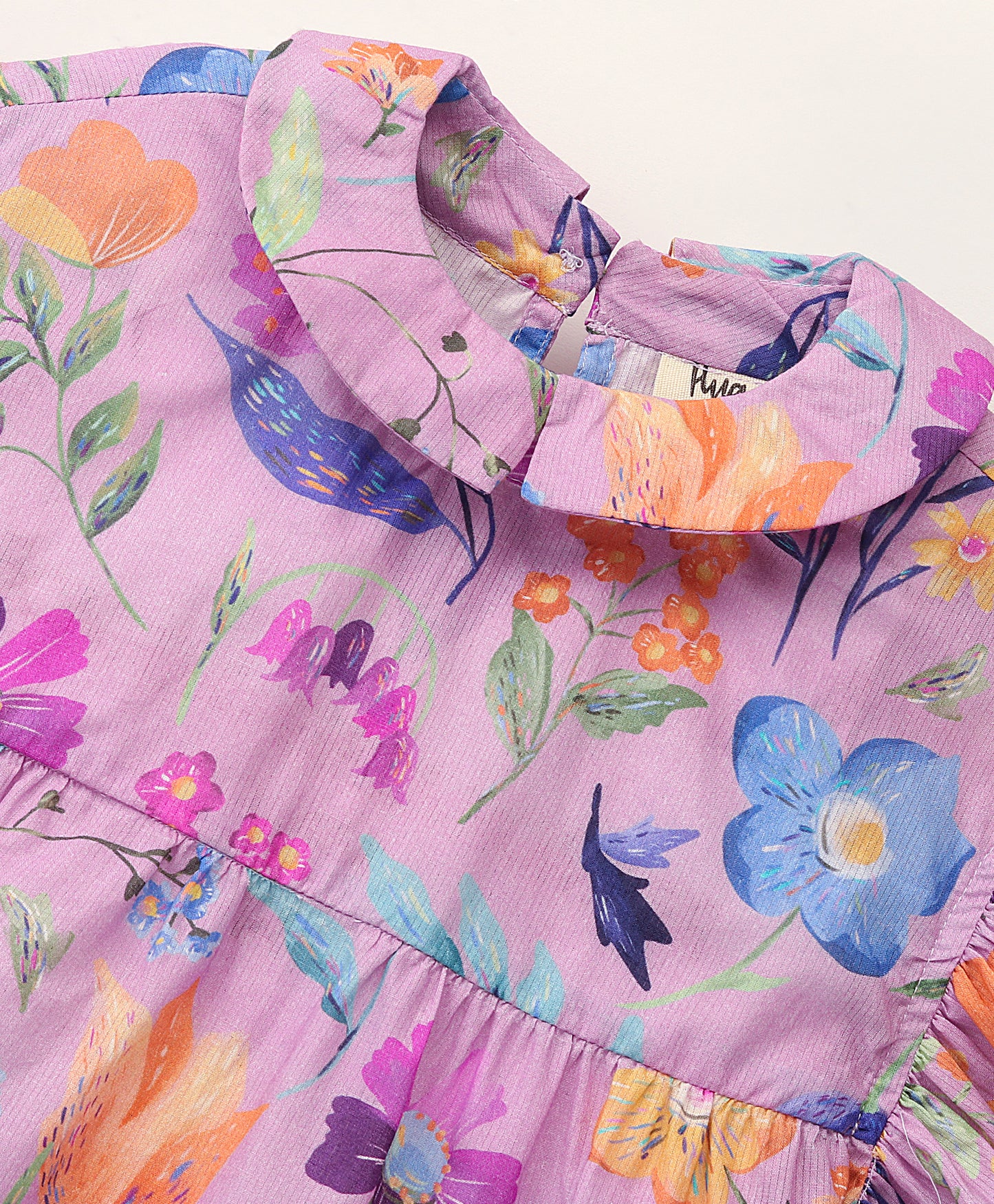 LILAC FLORAL PRINT TOP WITH SELF COLLAR AND FRILLS AT ARMHOLE
