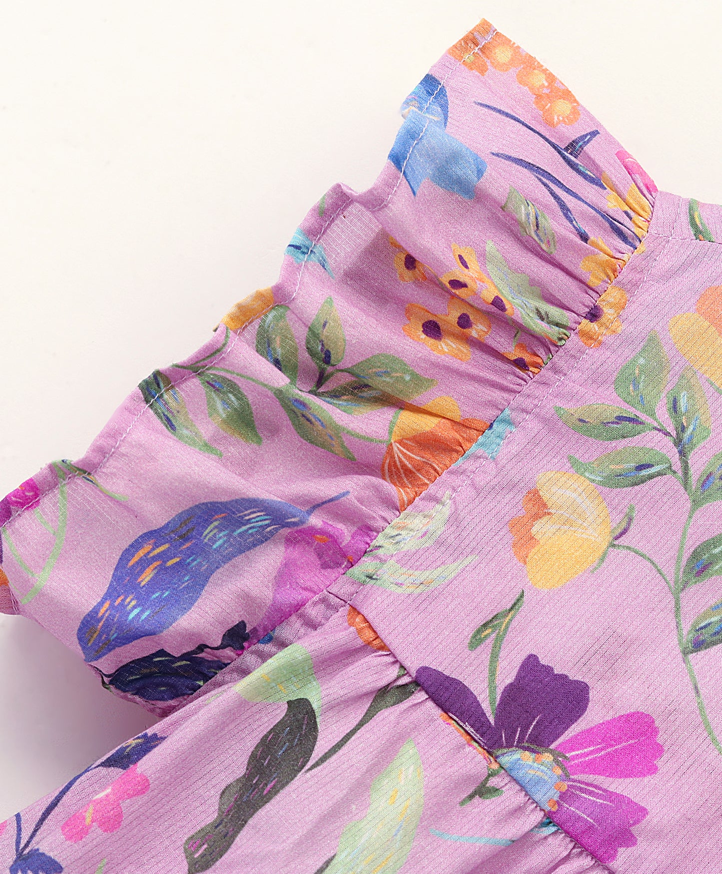 LILAC FLORAL PRINT TOP WITH SELF COLLAR AND FRILLS AT ARMHOLE