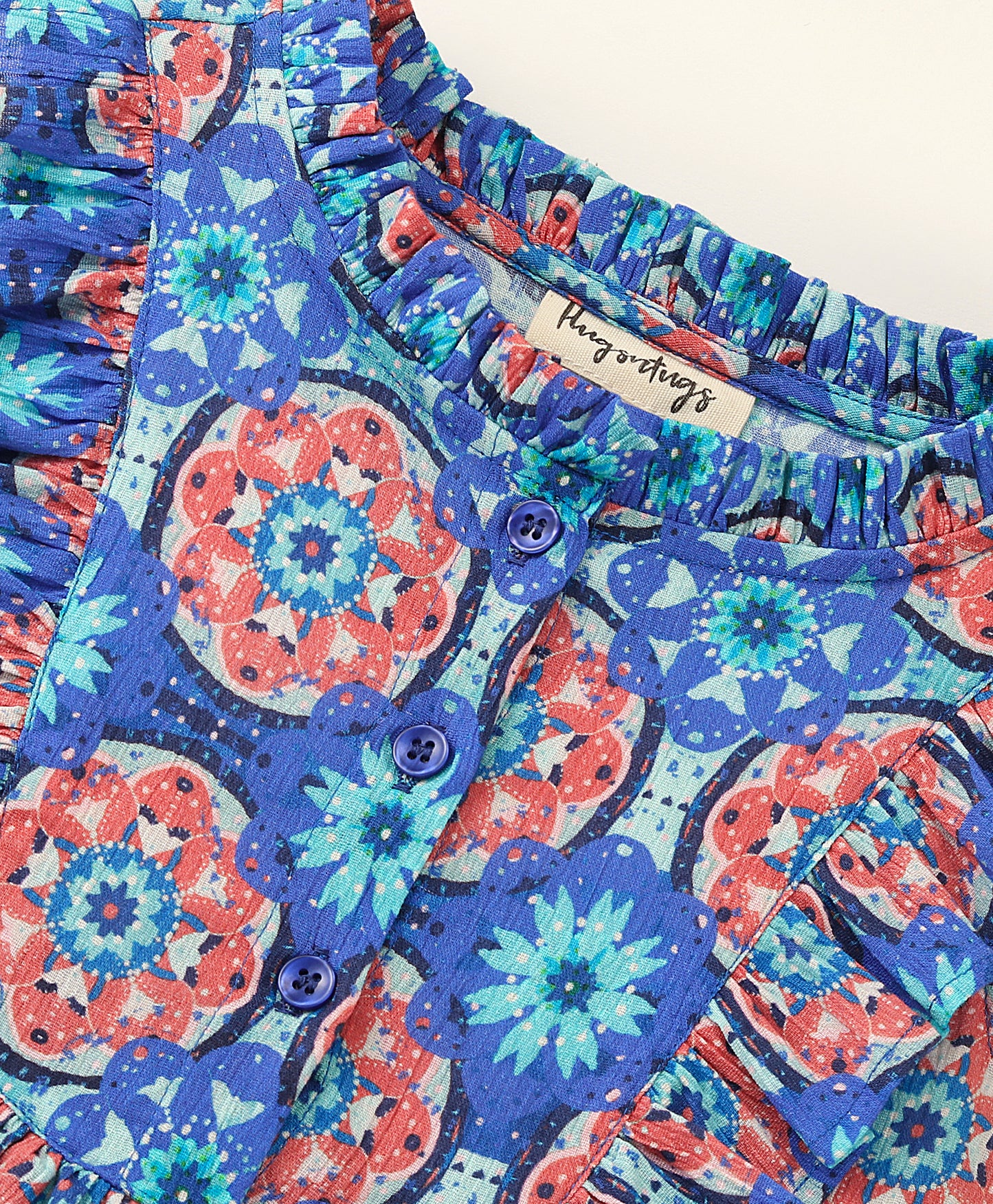 Sleeveless Frill Detailed & Kaleidoscope Printed A Line Top - Blue