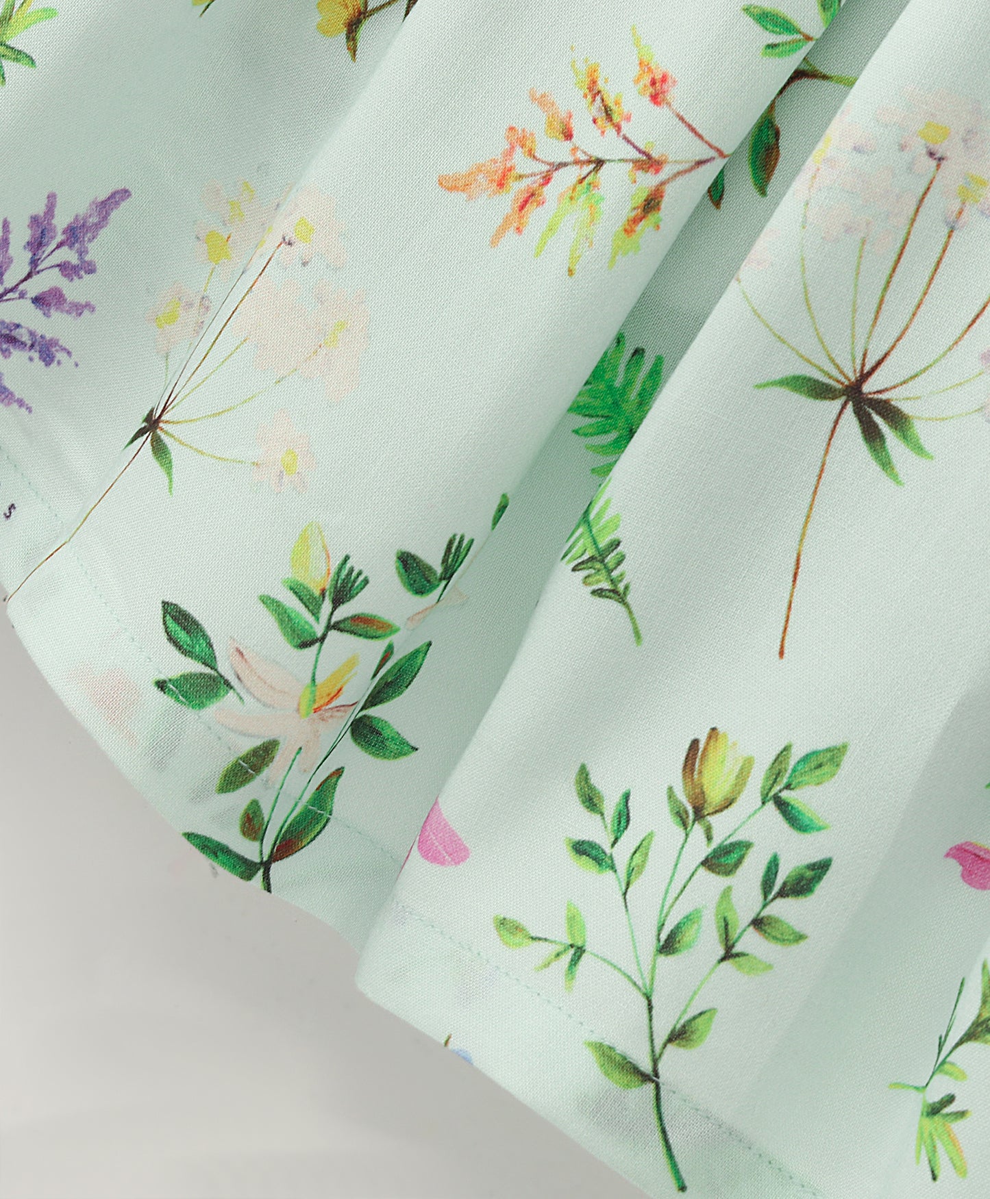 Sleeveless All Over Botanical Flowers Printed A Line Top With Contrast Edging On Shoulder Frills - Aqua Blue