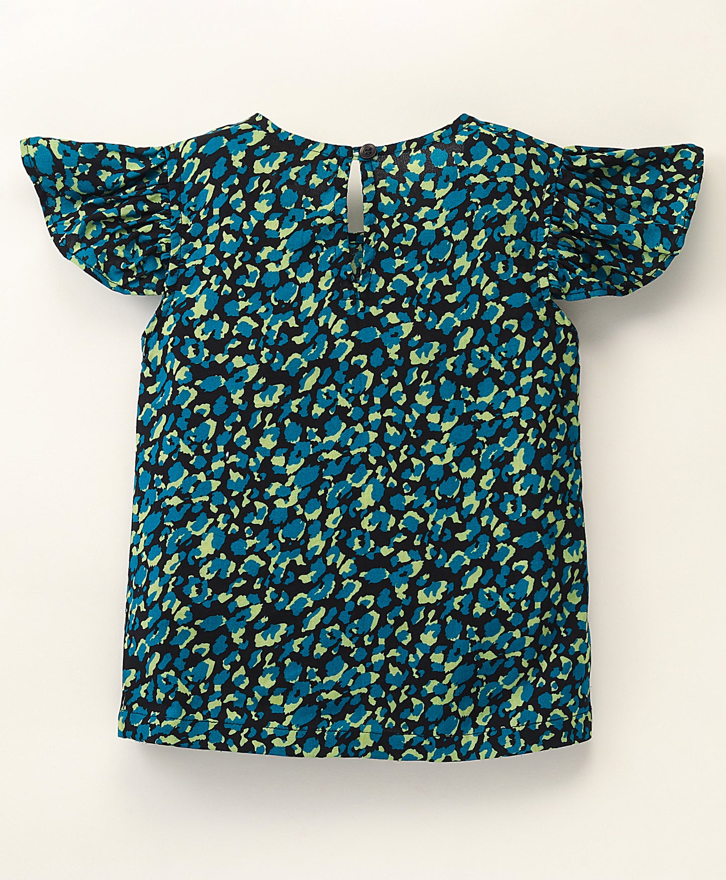 Frill Cap Sleeves Seamless Animal Print Top With Frill Across Front - Blue