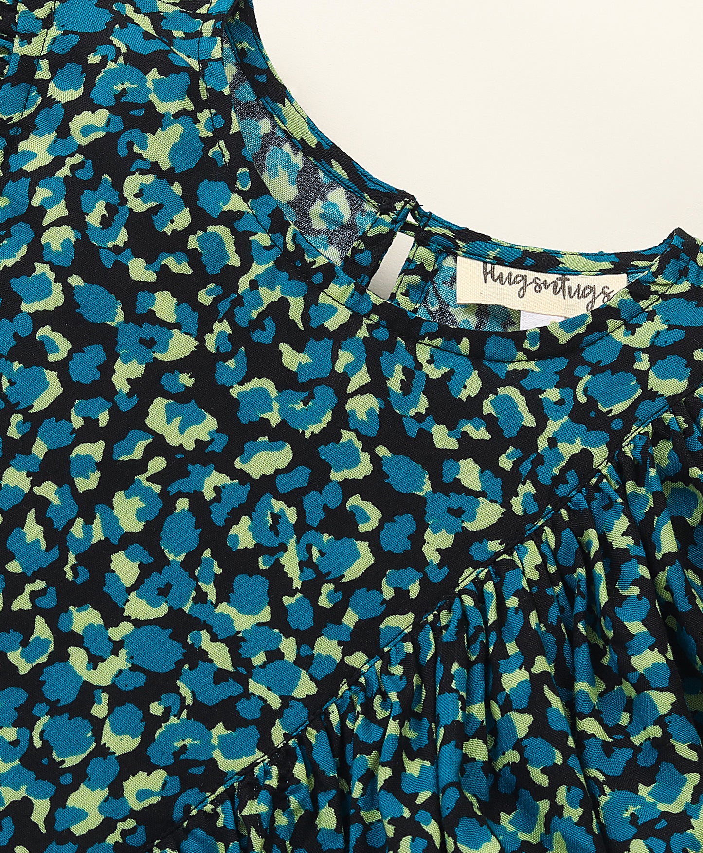 Frill Cap Sleeves Seamless Animal Print Top With Frill Across Front - Blue