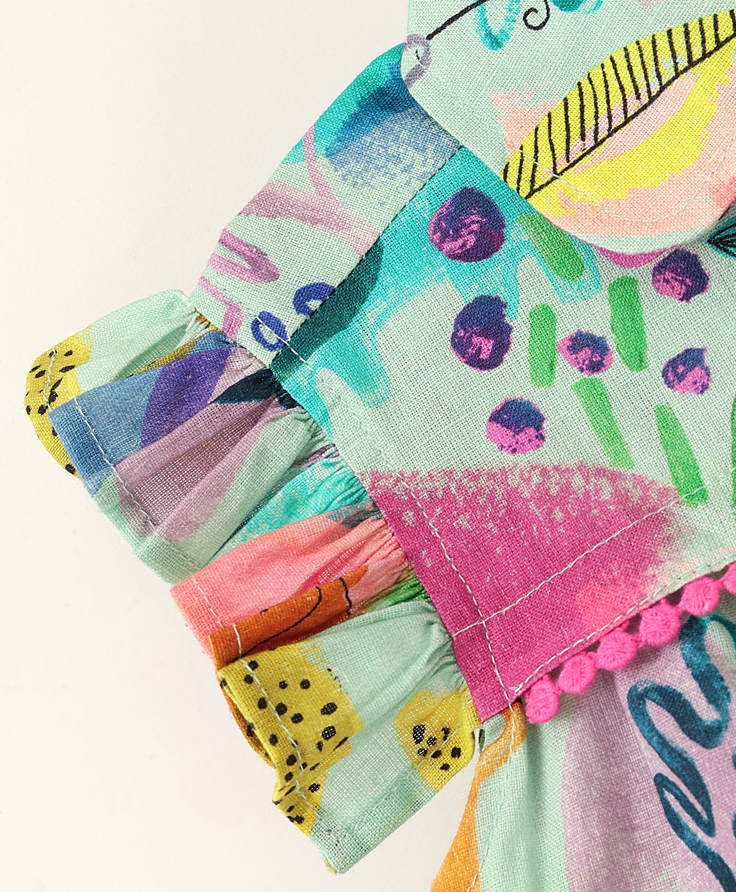 Frill Cap Sleeves All Over Animal & Rainbow Printed Shirt style Top With Frills - Multi Colour