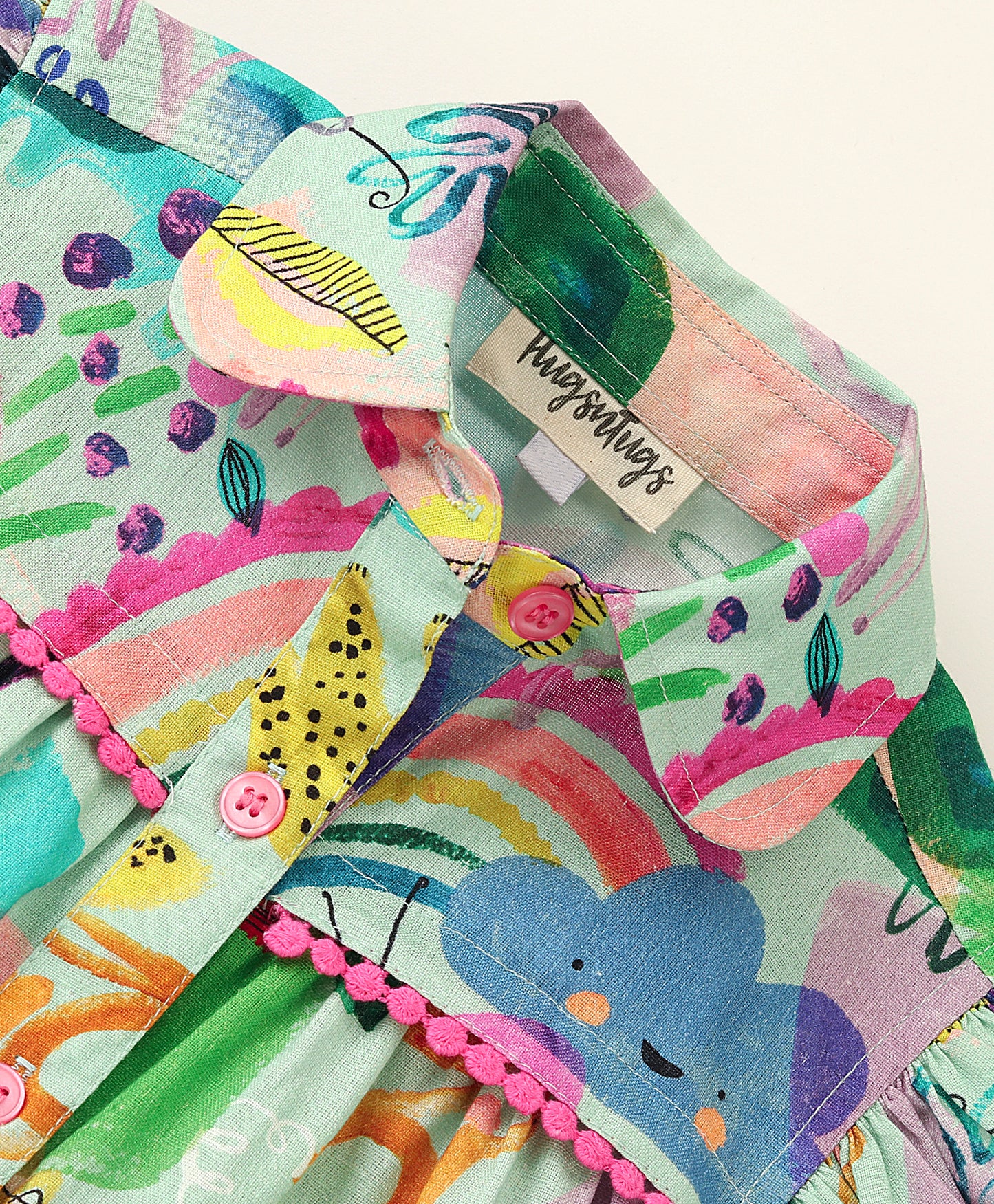 Frill Cap Sleeves All Over Animal & Rainbow Printed Shirt style Top With Frills - Multi Colour