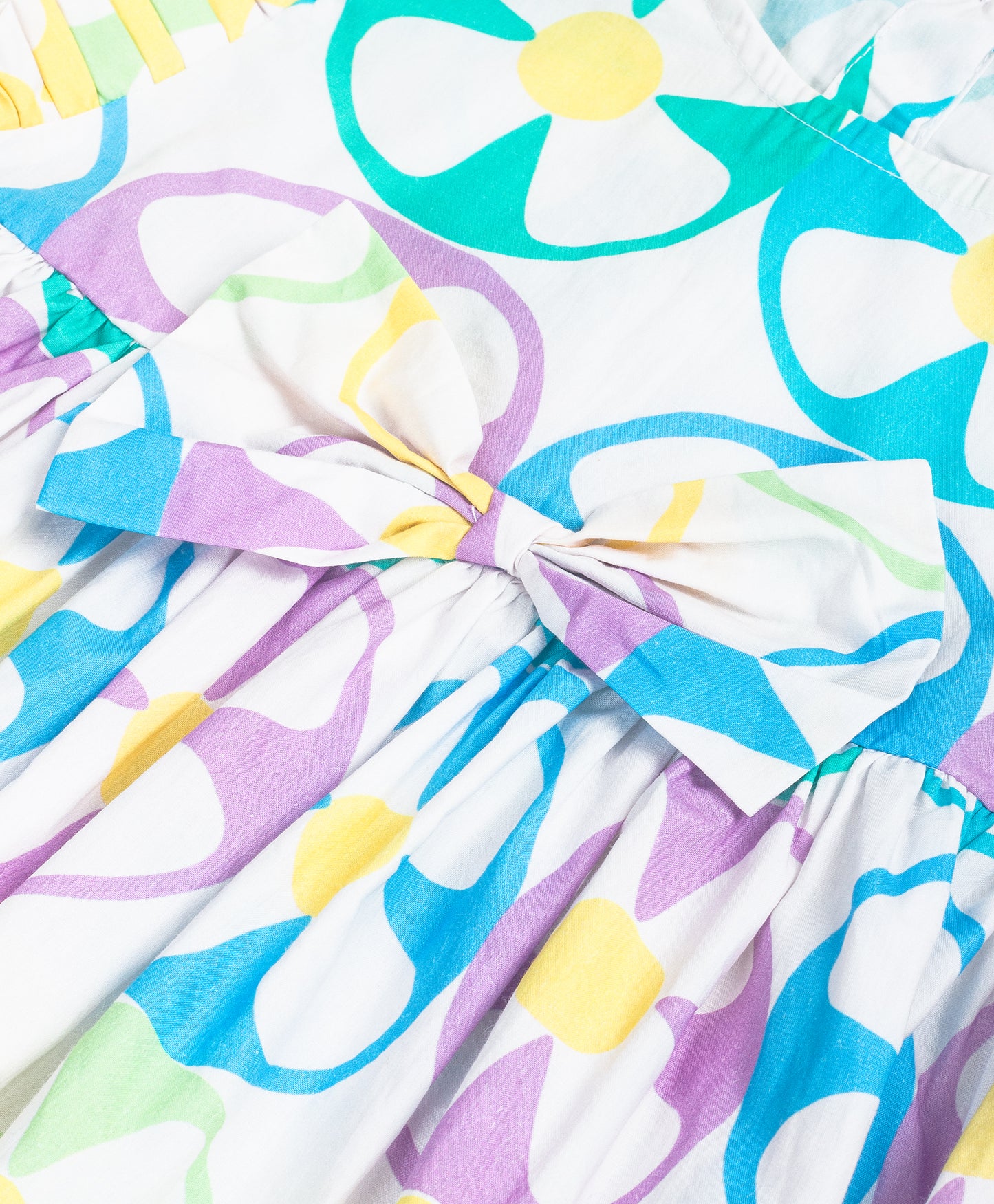 GEOMETRIC FLORAL PRINT DRESS WITH BOW AT WAIST