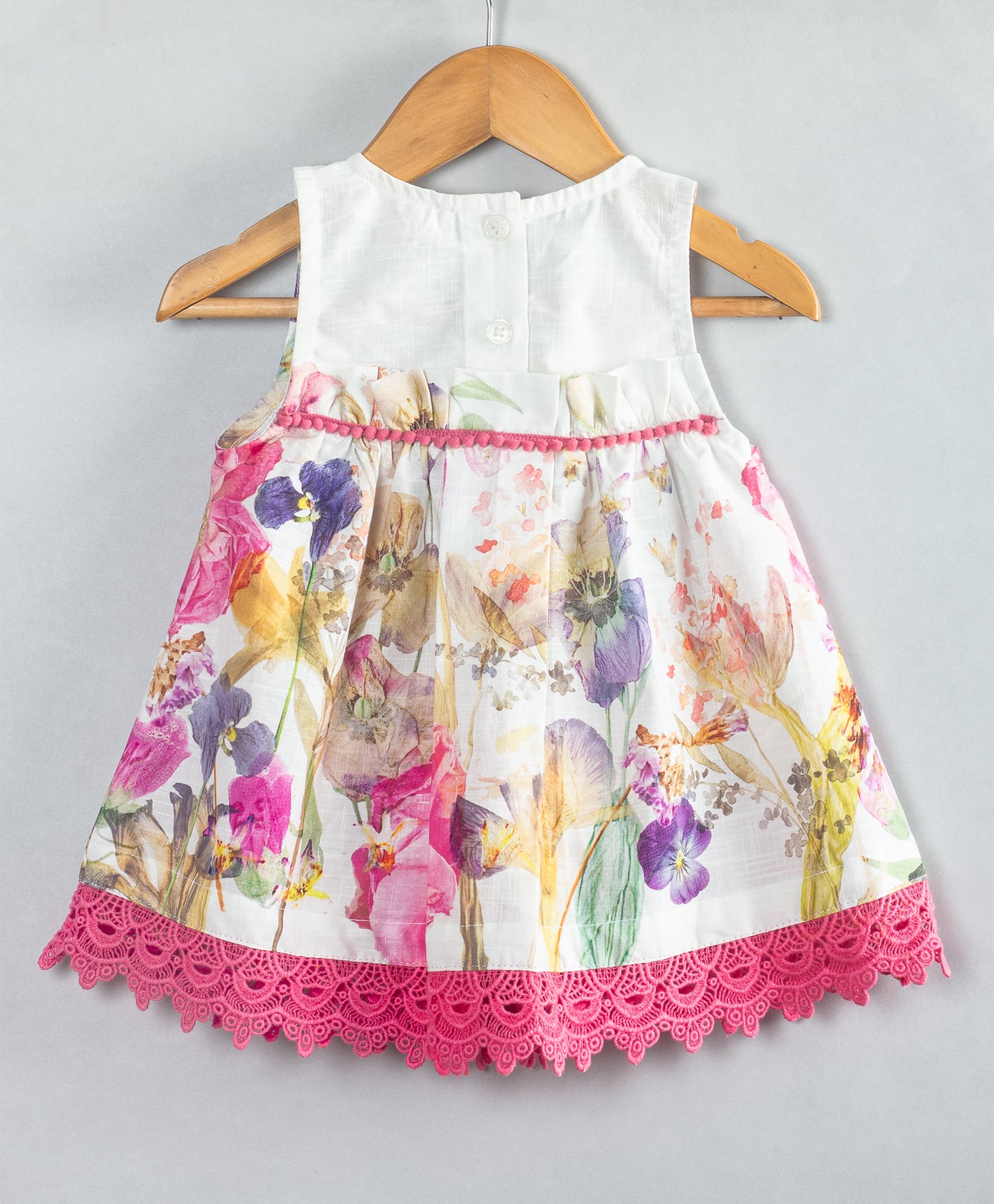 INFANT DRESS WITH FLORAL PRINT FLOUNCE AND LACE