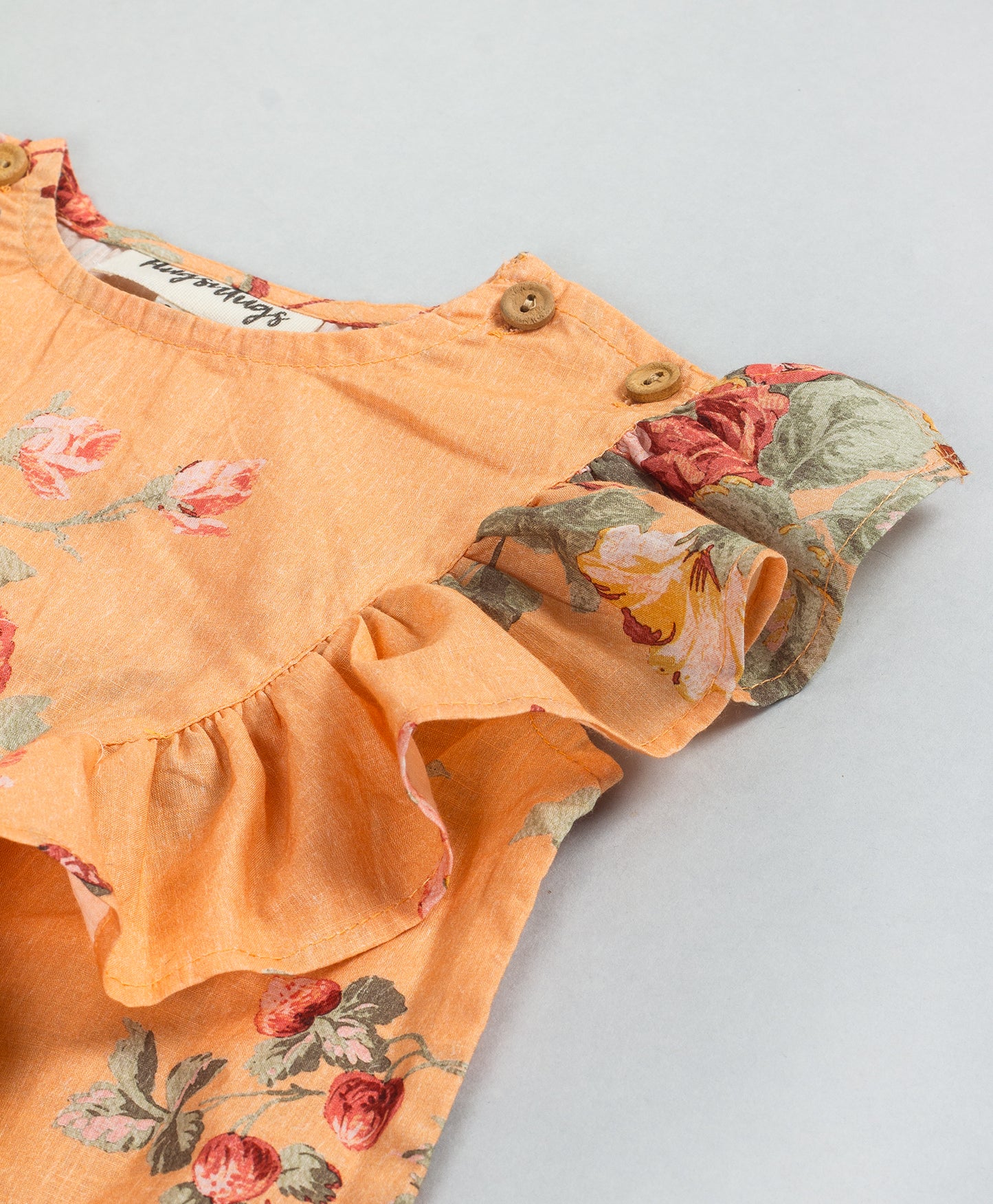 ORANGE FLOWER PRINT RUFFLE TOP