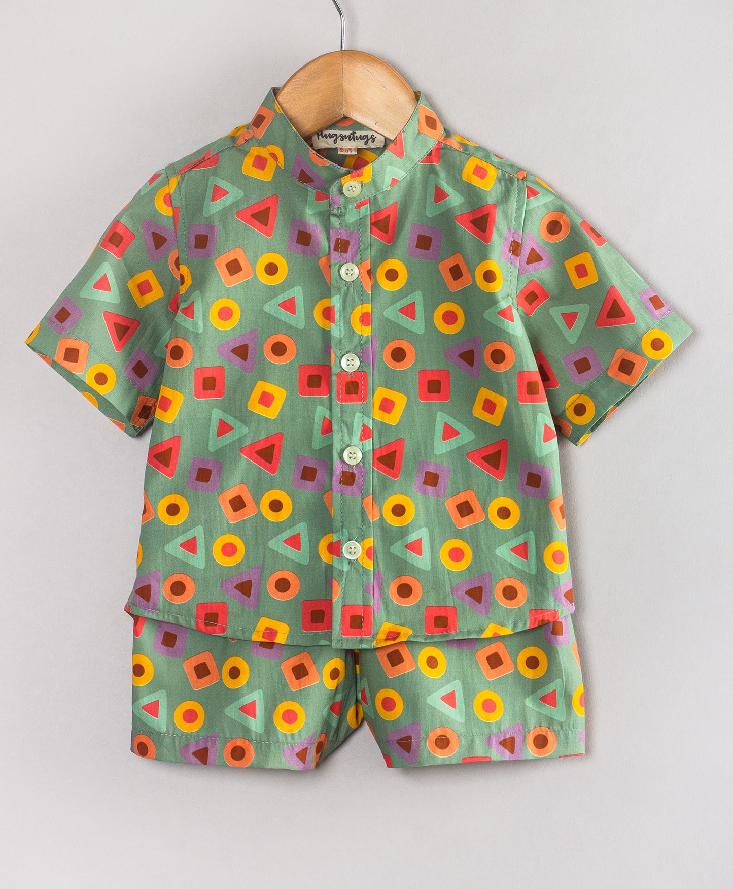 GREEN GEOMETRIC PRINT INFANT SHORTS SET