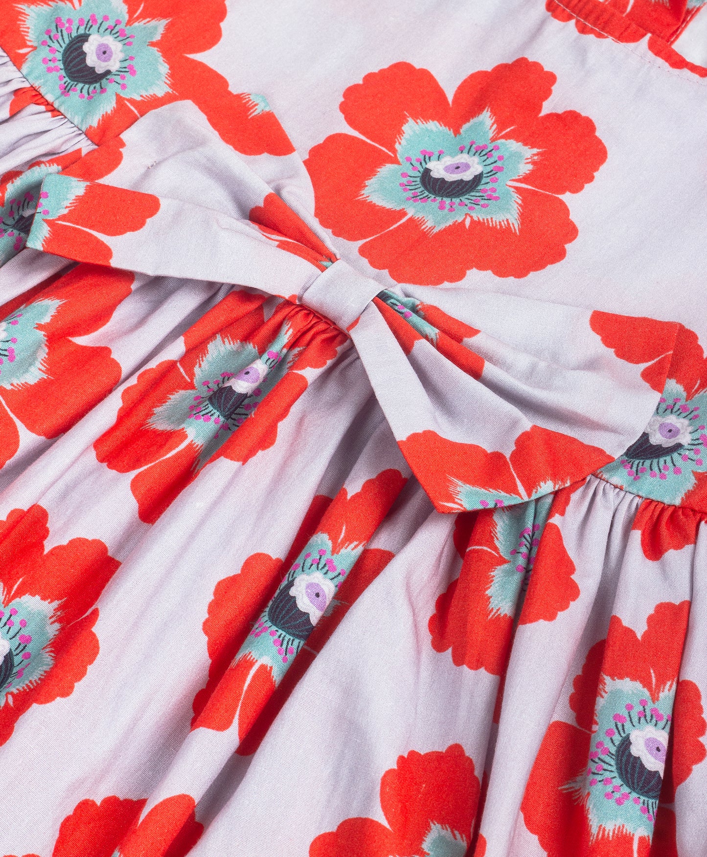 ALL OVER RED FLOWER PRINT DRESS WITH A BOW AT WAIST