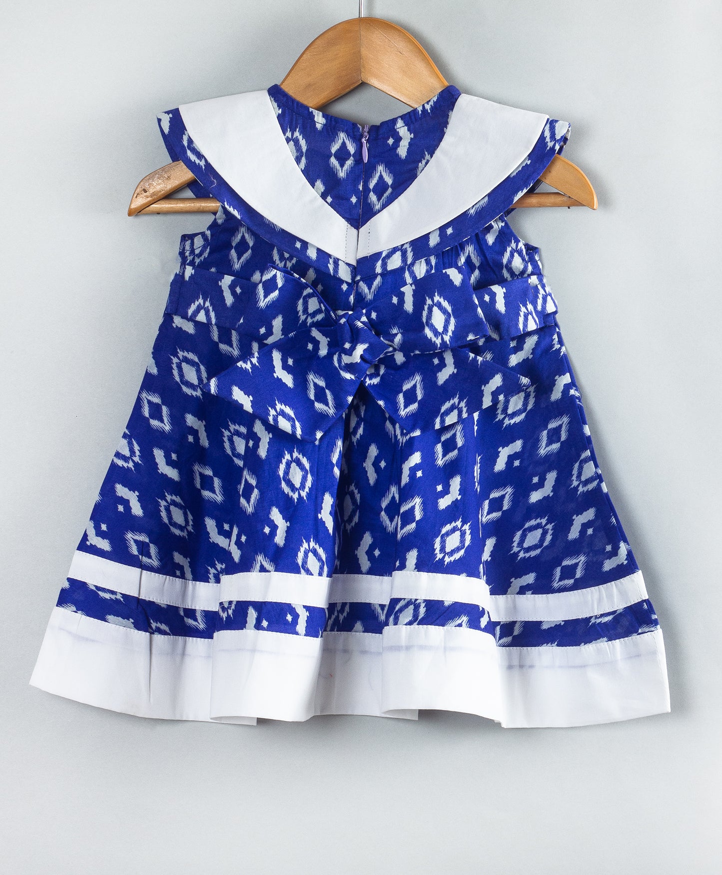 ROYAL BLUE PRINTED INFANT DRESS WITH BOW