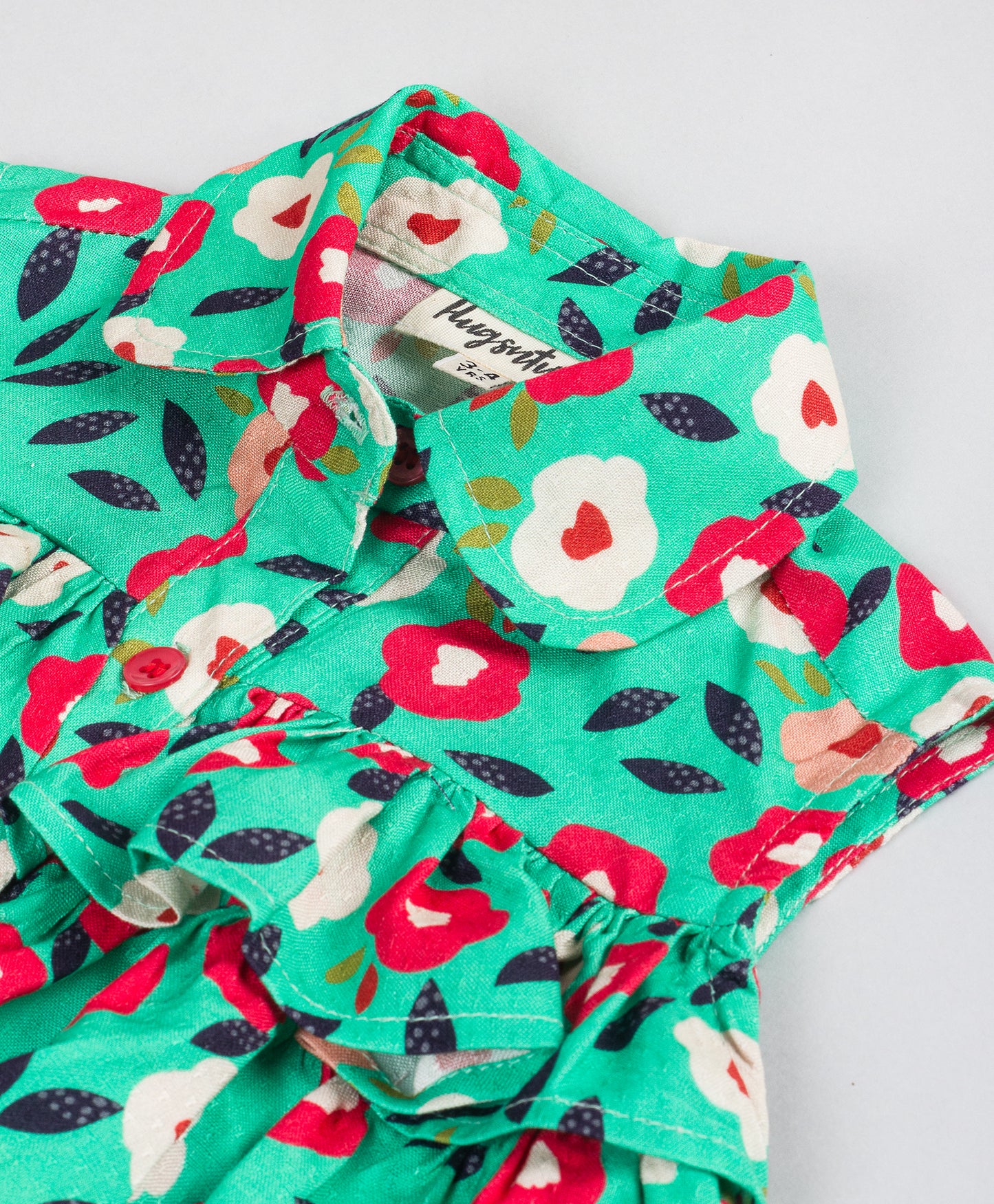 GREEN FLORAL PRINT FRILL FRONT BUTTON TOP