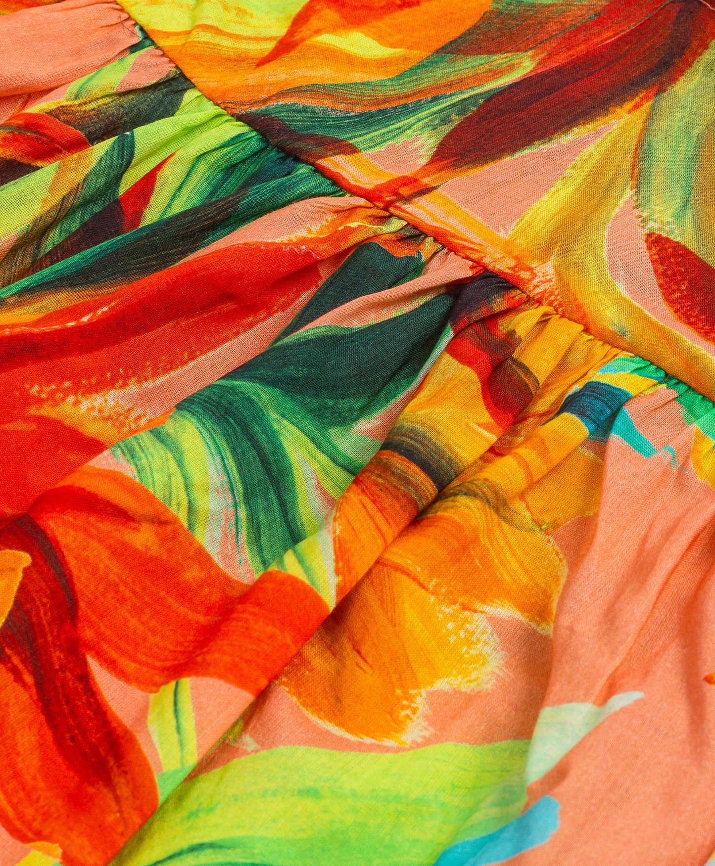 COLORFUL ALL OVER LEAVES PRINT DRESS WITH COLD SHOULDER