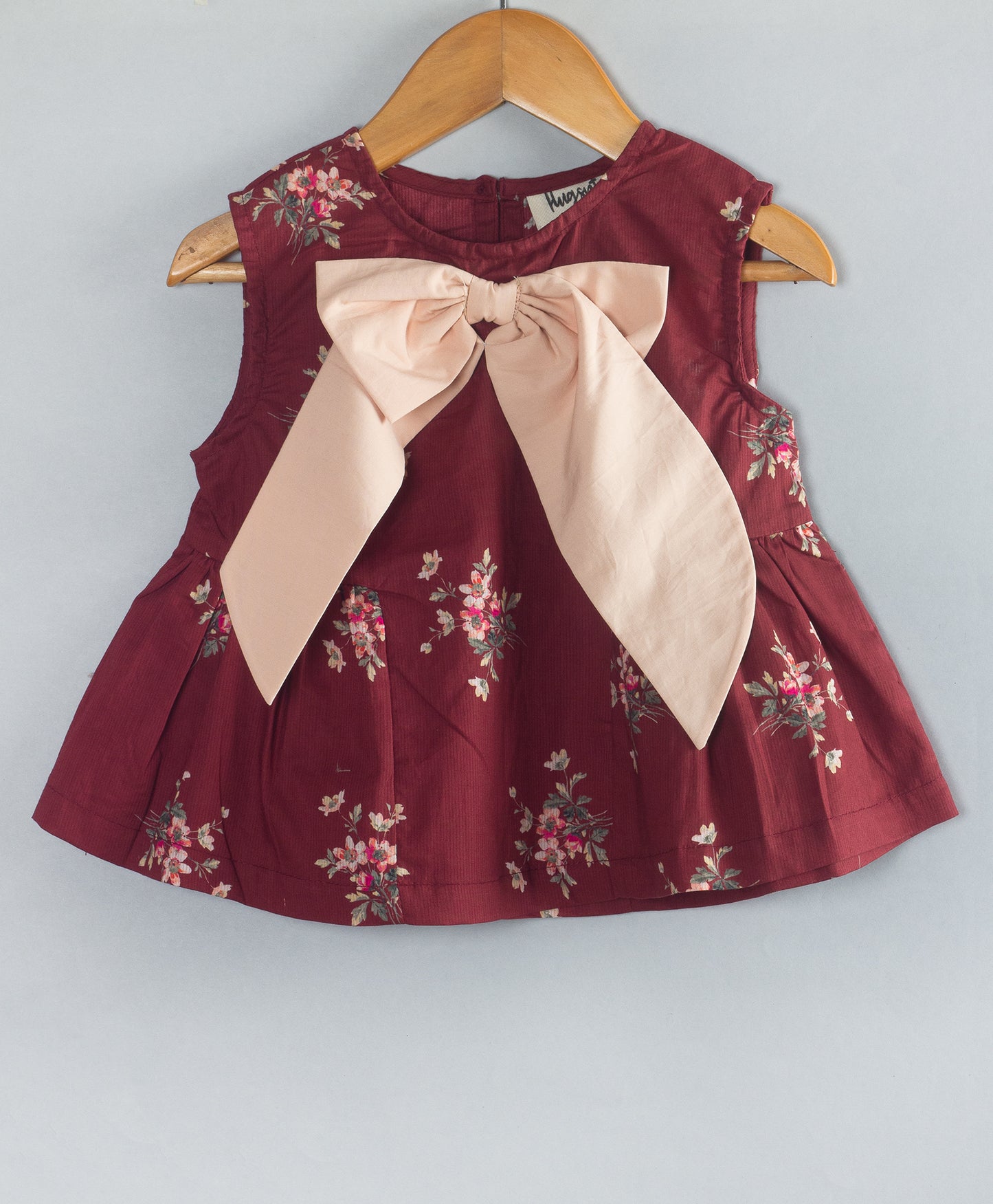 MAROON FLORAL PRINT TOP WITH CONTRAST BOW