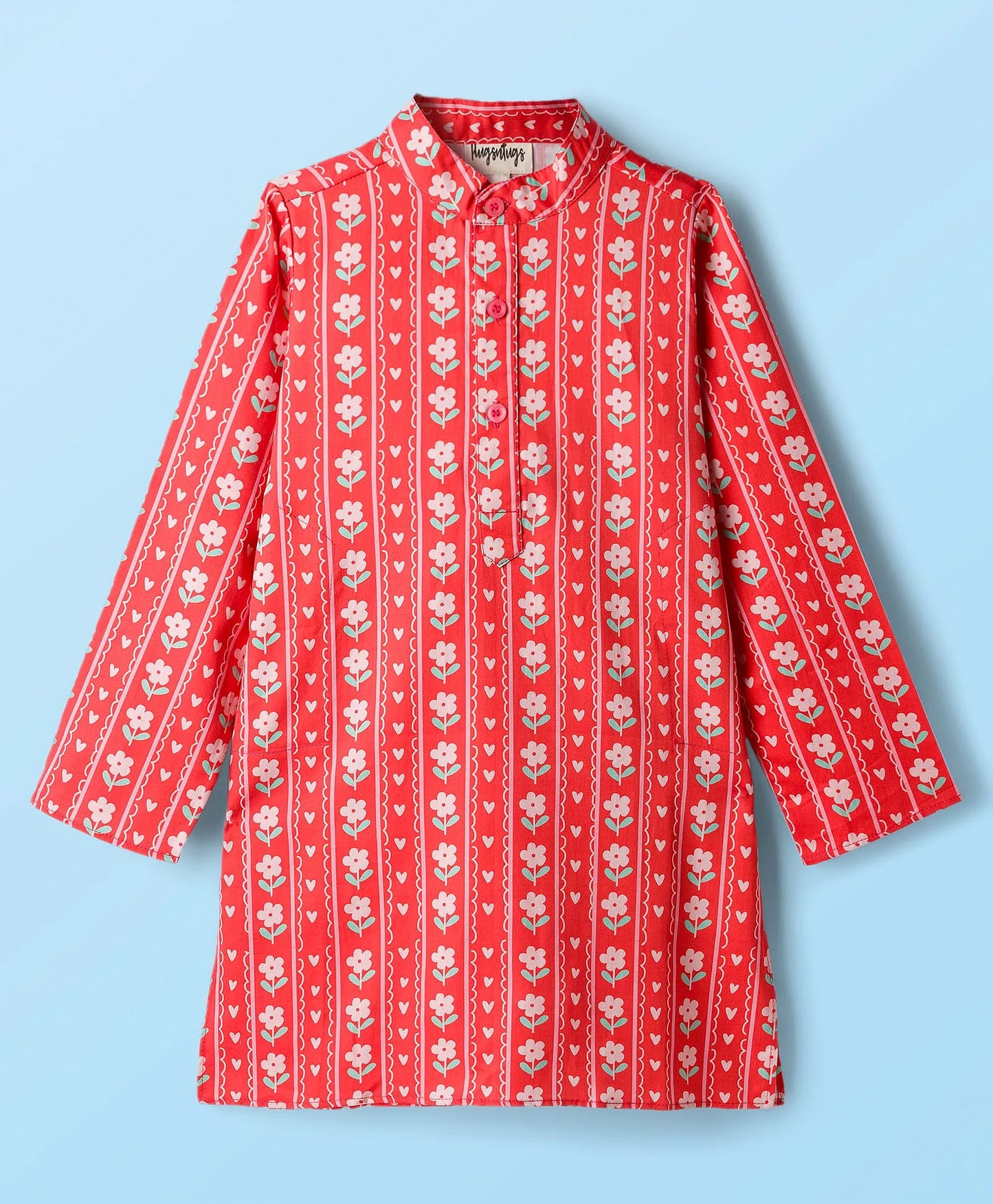 RED MOTIF FLORAL PRINT KURTA SET