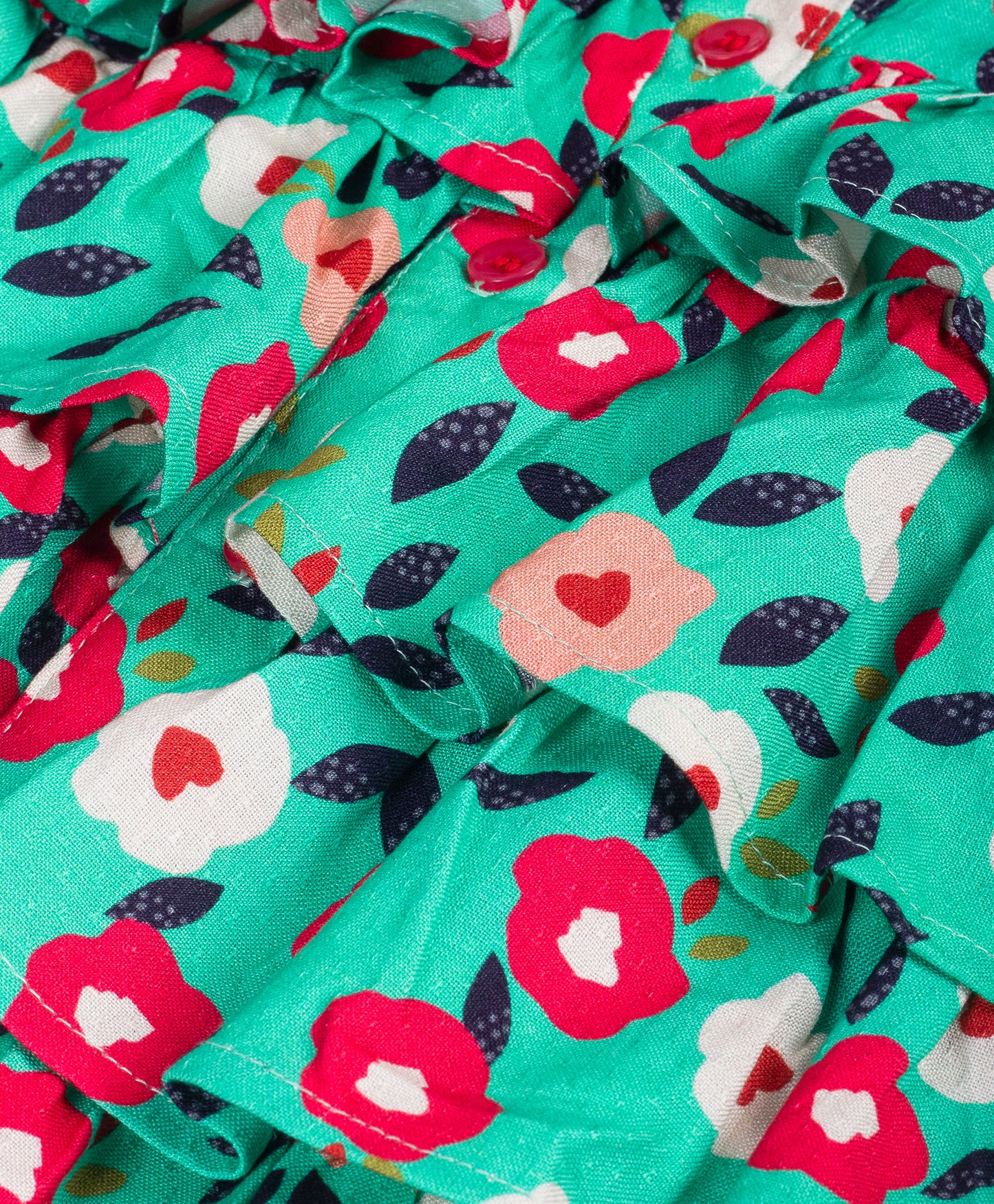 GREEN FLORAL PRINT FRILL FRONT BUTTON TOP