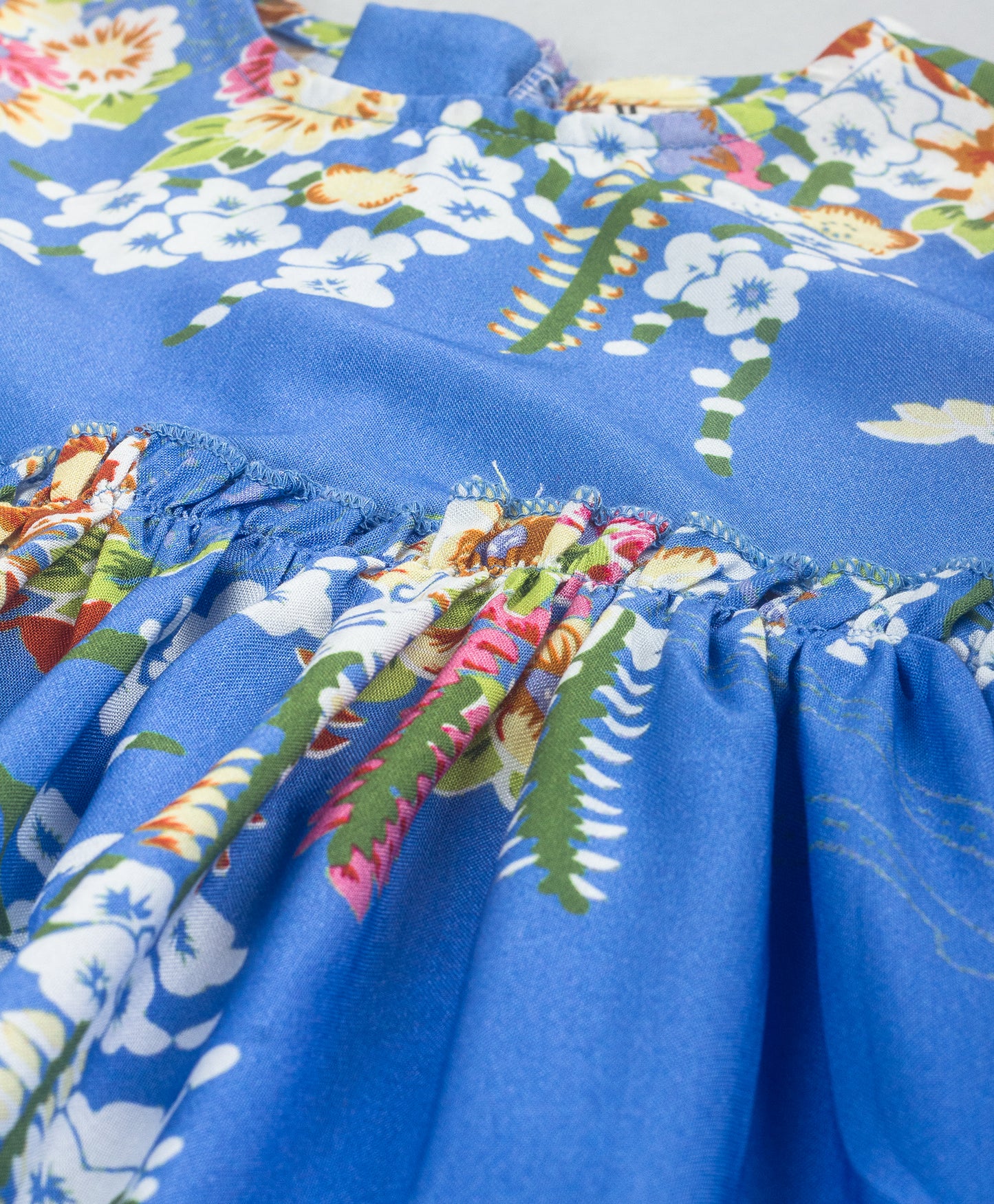 BLUE ORIENTAL PRINT HALF SLEEVES DRESS