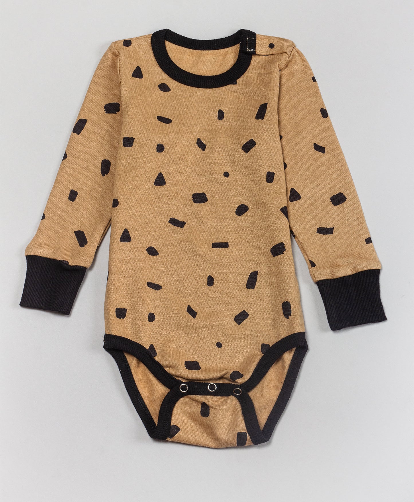 BROWN AND BLACK SPOT PRINT ONESIE AND PJ SET